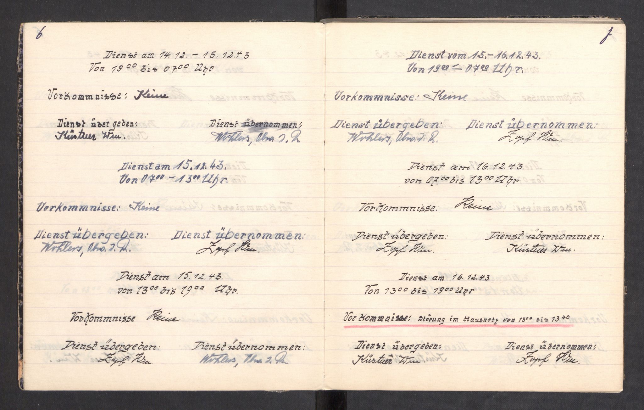 Befehlshaber der Sicherheitspolizei und des SD, AV/RA-RAFA-5969/F/Fa/Faa/L0027: Betriebsbuch Versprechermittlung. Vaktbok over fjernskrivervakt , 1943-1944