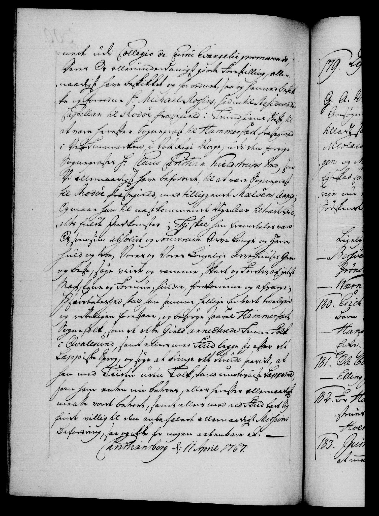 Danske Kanselli 1572-1799, RA/EA-3023/F/Fc/Fca/Fcaa/L0043: Norske registre, 1766-1768, s. 300b