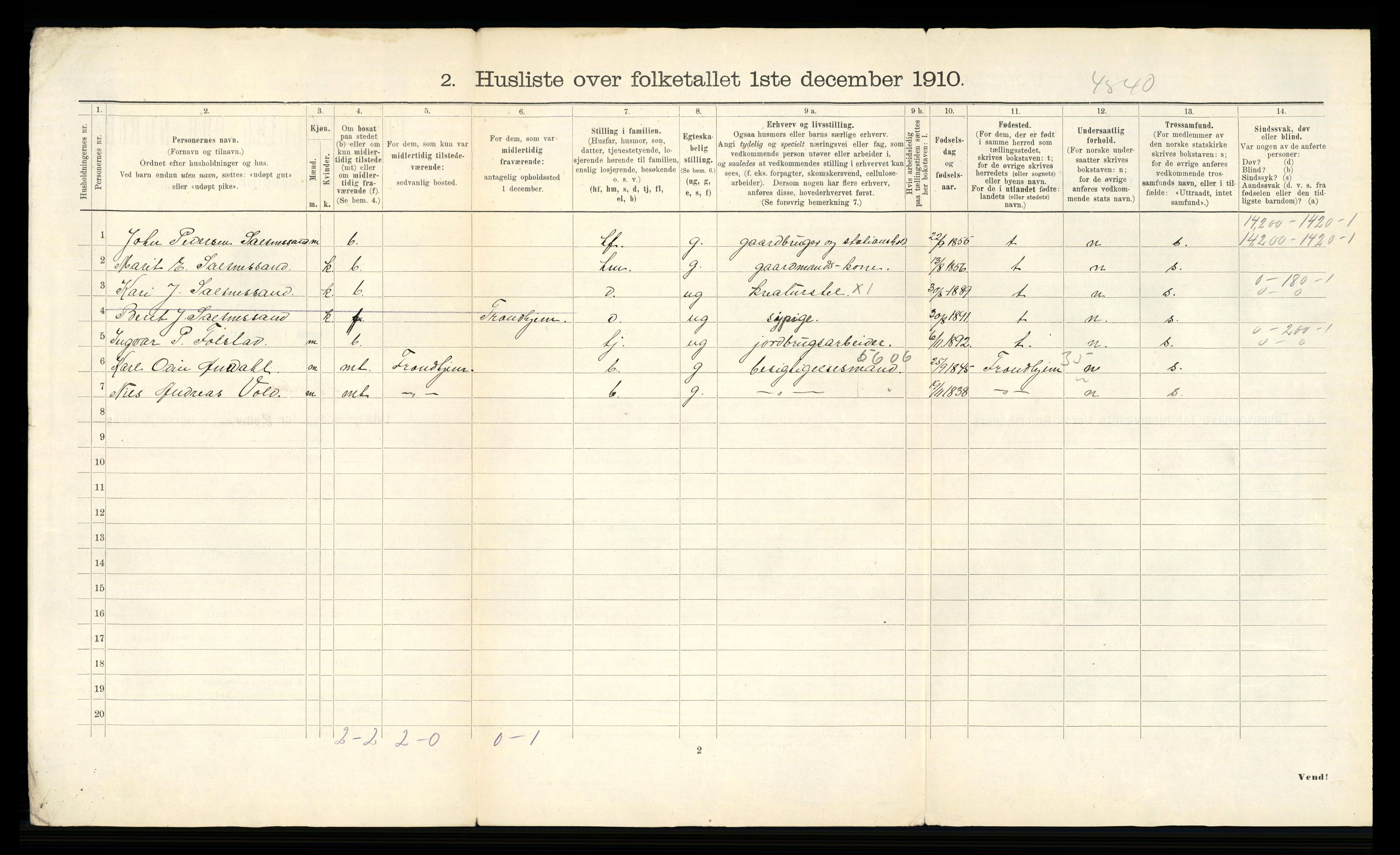 RA, Folketelling 1910 for 1656 Buvik herred, 1910, s. 16