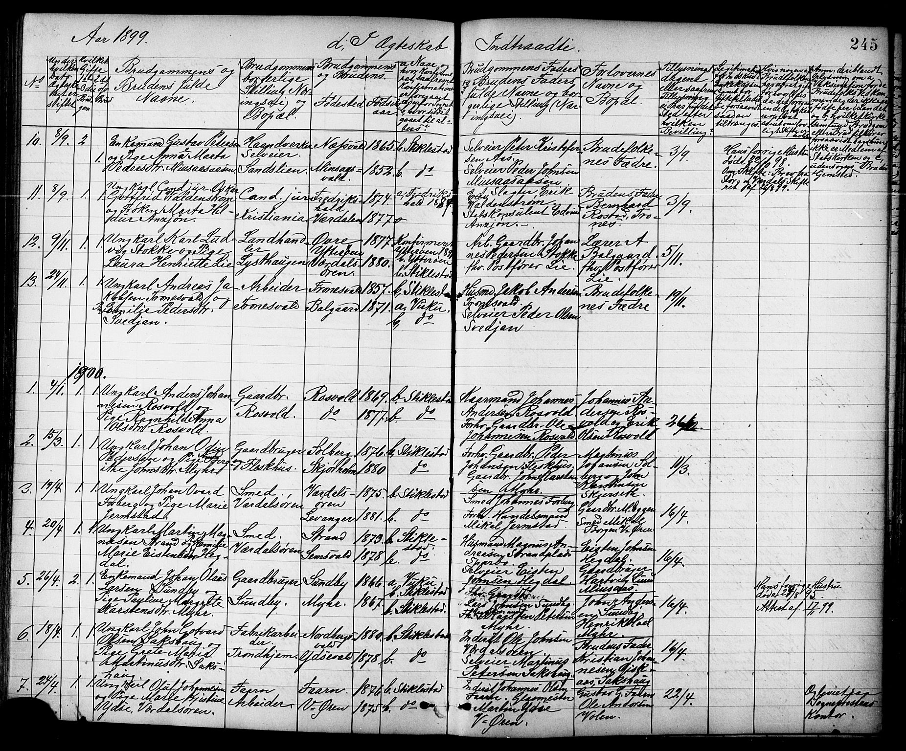 Ministerialprotokoller, klokkerbøker og fødselsregistre - Nord-Trøndelag, SAT/A-1458/723/L0257: Klokkerbok nr. 723C05, 1890-1907, s. 245