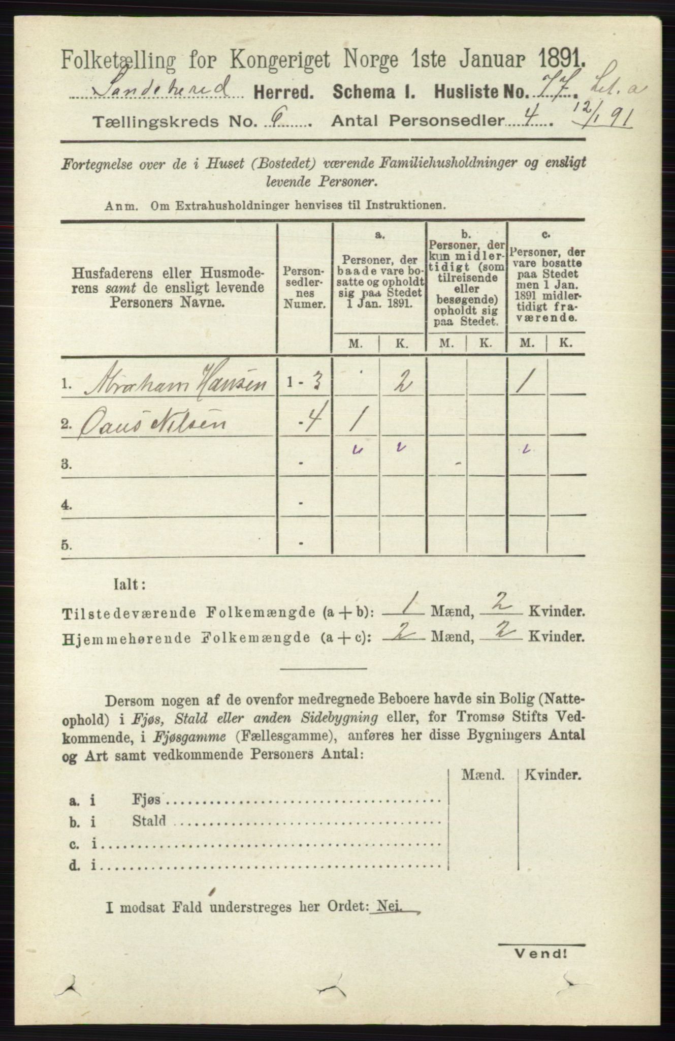 RA, Folketelling 1891 for 0724 Sandeherred herred, 1891, s. 3500