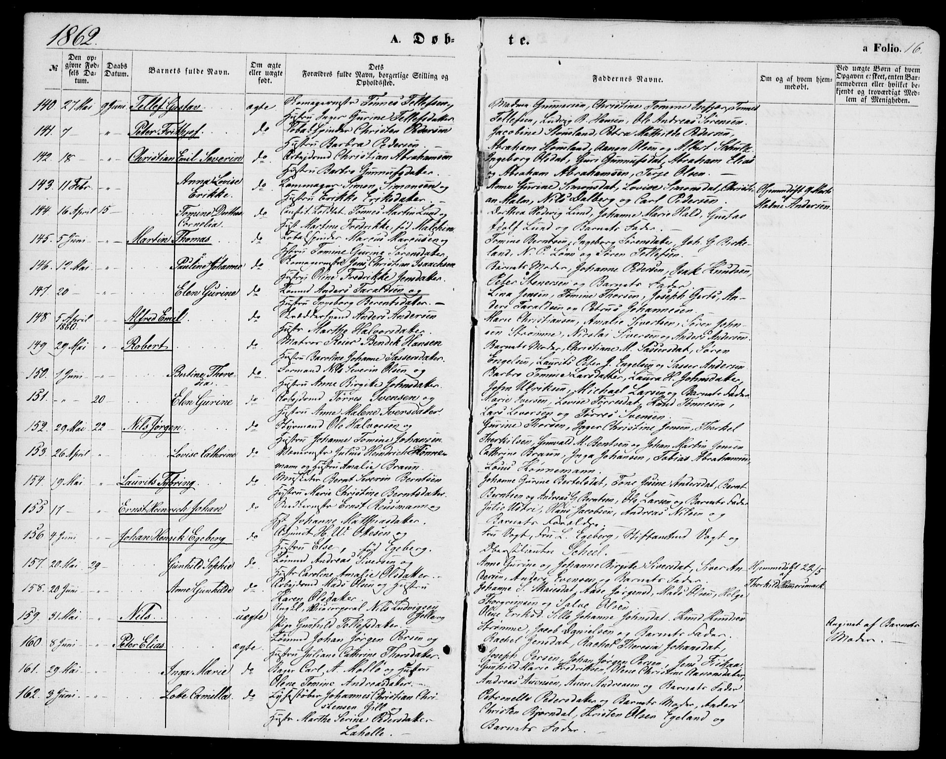 Kristiansand domprosti, AV/SAK-1112-0006/F/Fb/L0012: Klokkerbok nr. B 12, 1861-1870, s. 16