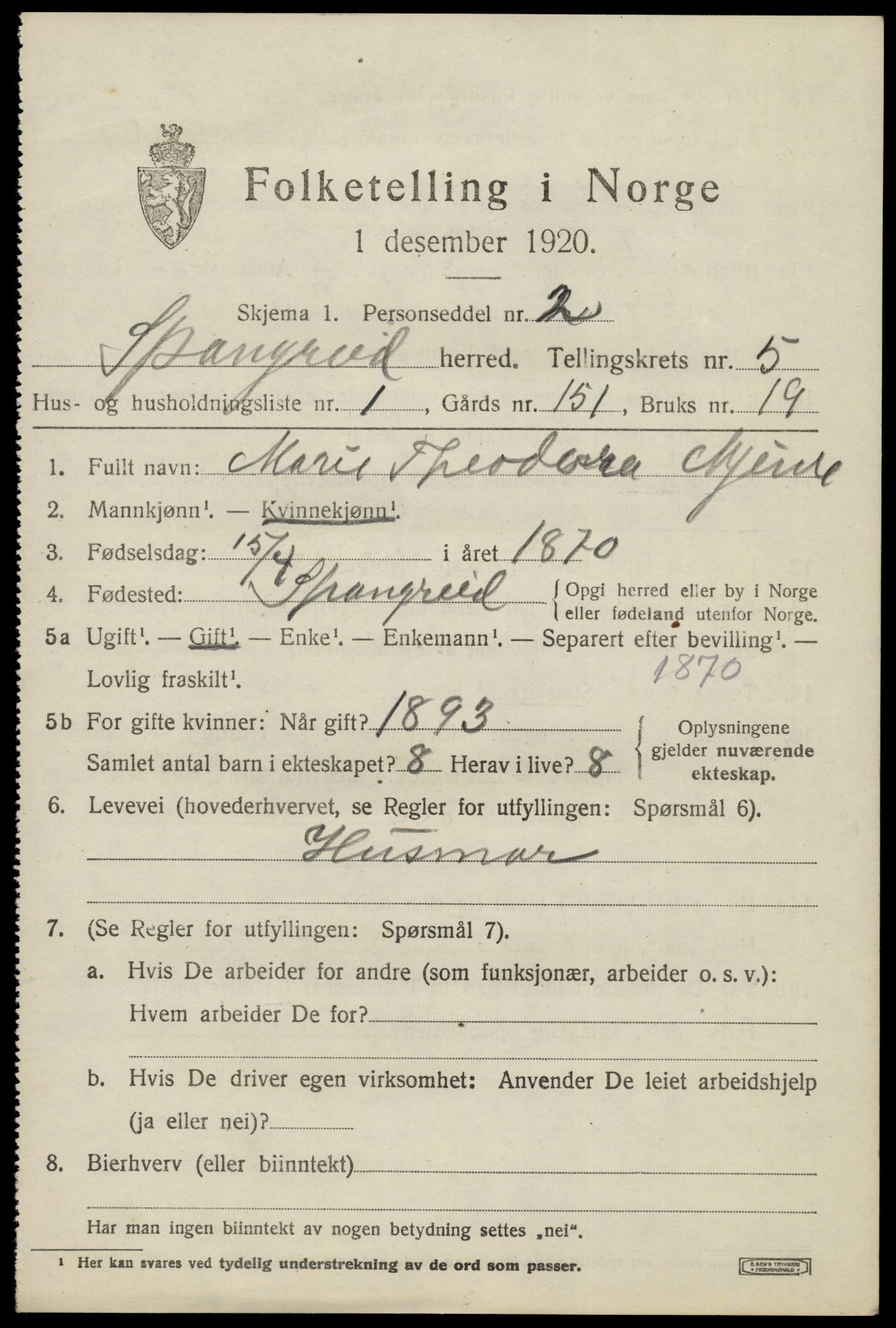 SAK, Folketelling 1920 for 1030 Spangereid herred, 1920, s. 1729