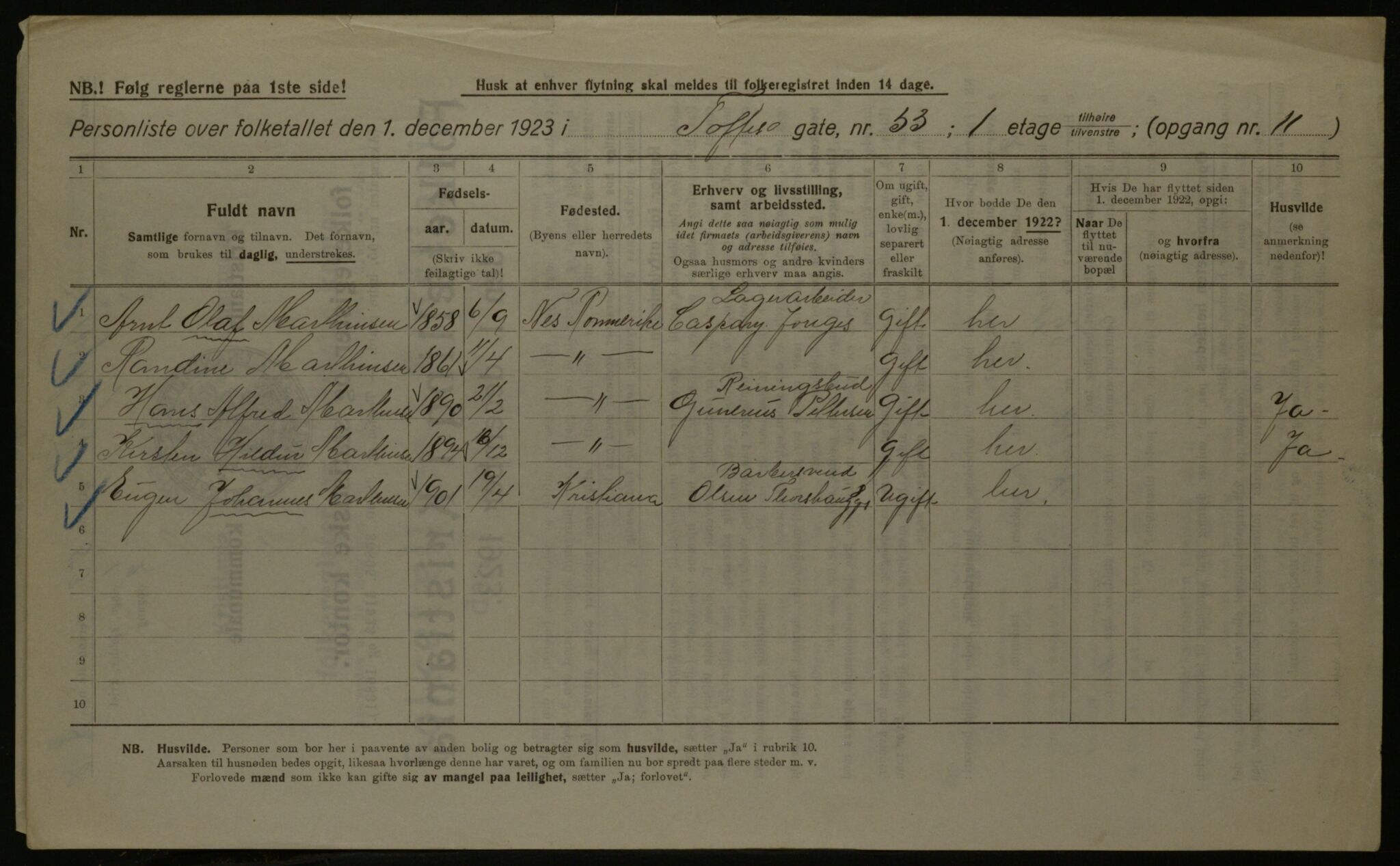 OBA, Kommunal folketelling 1.12.1923 for Kristiania, 1923, s. 124538