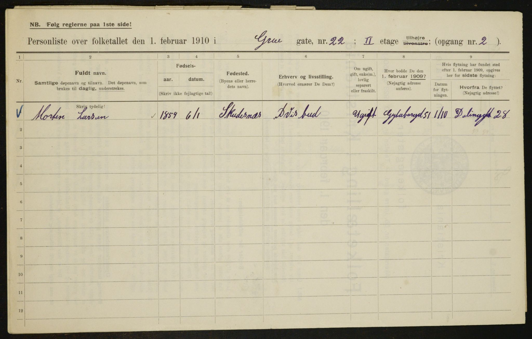 OBA, Kommunal folketelling 1.2.1910 for Kristiania, 1910, s. 29344