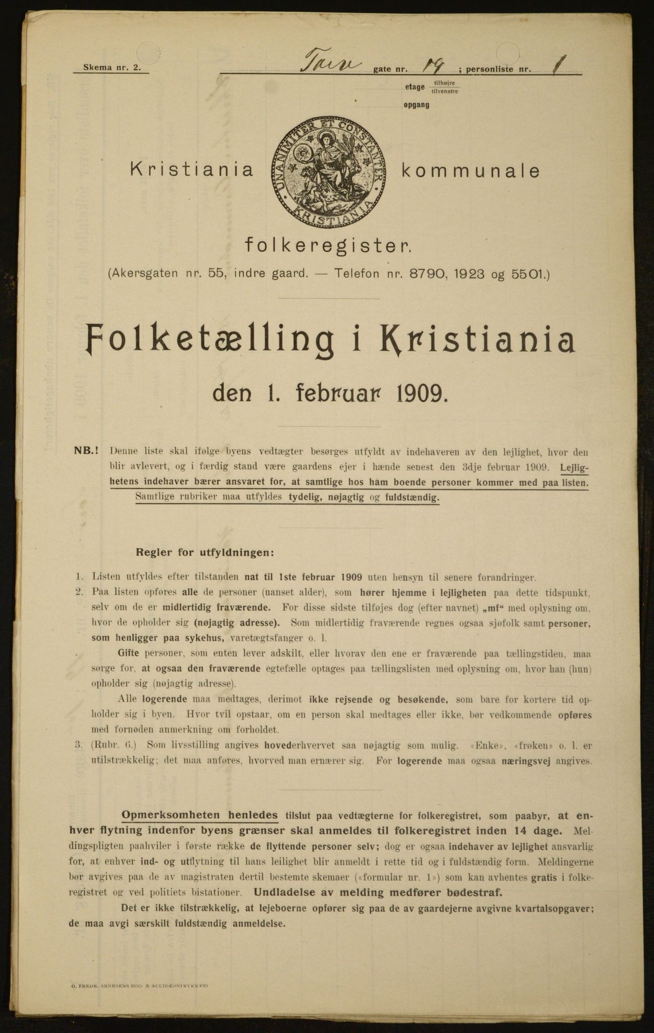 OBA, Kommunal folketelling 1.2.1909 for Kristiania kjøpstad, 1909, s. 103448