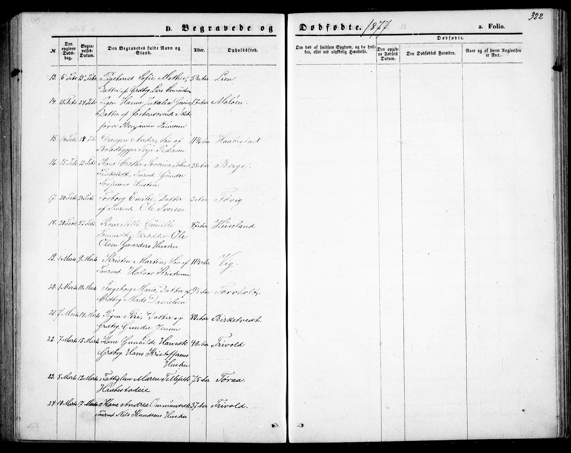 Fjære sokneprestkontor, AV/SAK-1111-0011/F/Fb/L0010: Klokkerbok nr. B 10, 1871-1880, s. 322