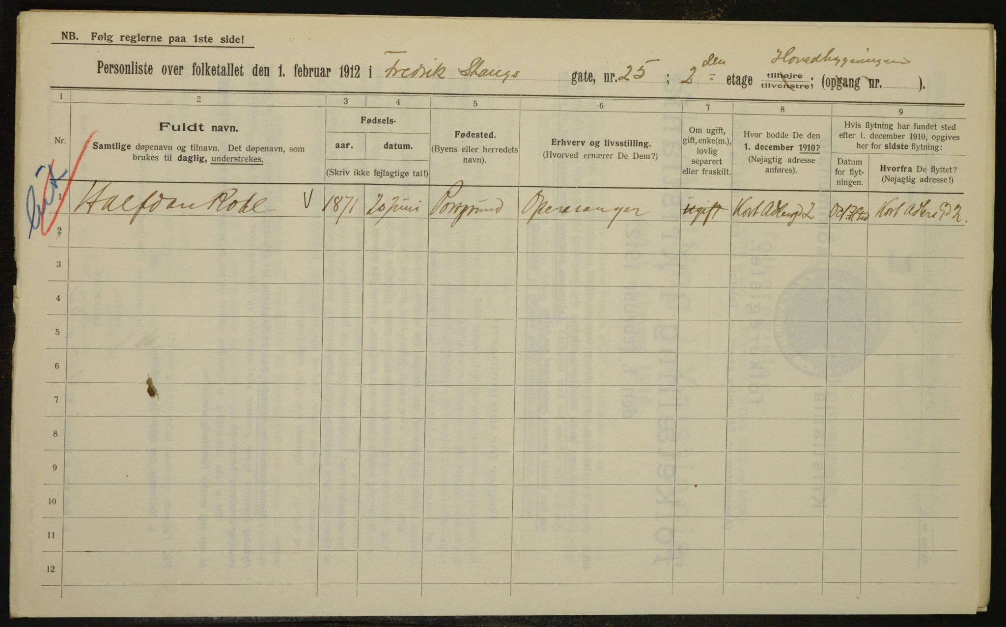 OBA, Kommunal folketelling 1.2.1912 for Kristiania, 1912, s. 26664