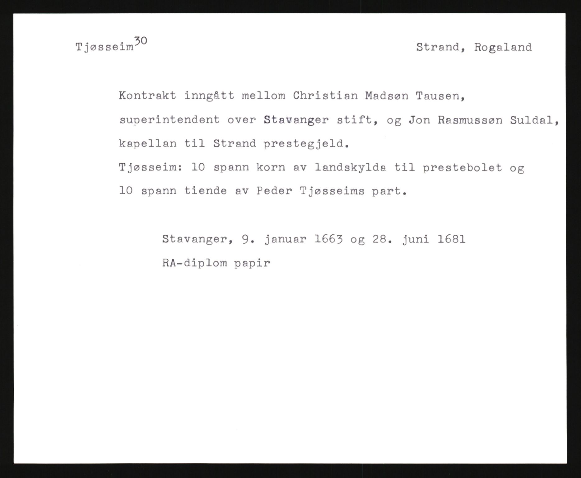 Riksarkivets diplomsamling, AV/RA-EA-5965/F35/F35e/L0027: Registreringssedler Rogaland, 1400-1700, s. 269