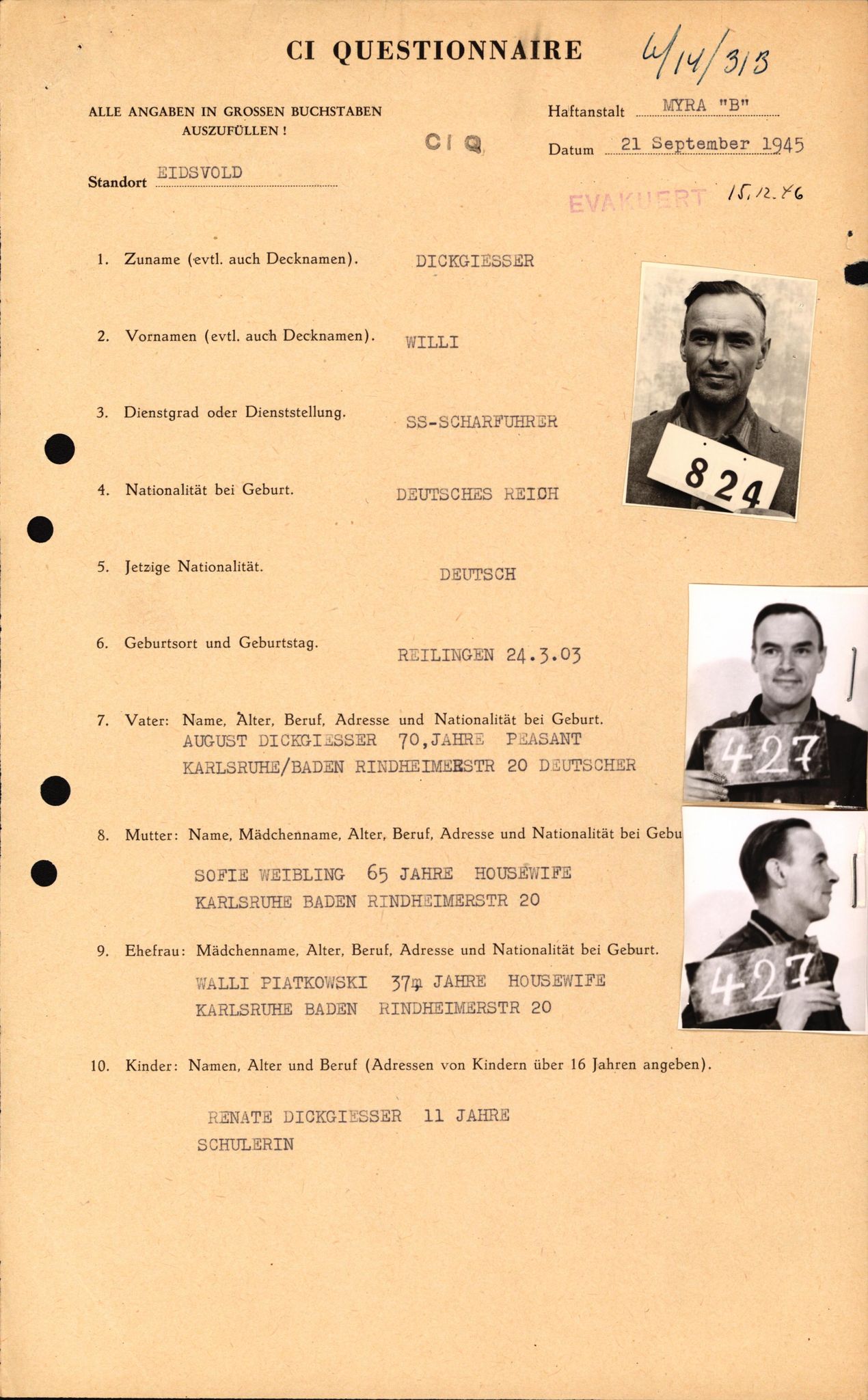 Forsvaret, Forsvarets overkommando II, AV/RA-RAFA-3915/D/Db/L0006: CI Questionaires. Tyske okkupasjonsstyrker i Norge. Tyskere., 1945-1946, s. 16