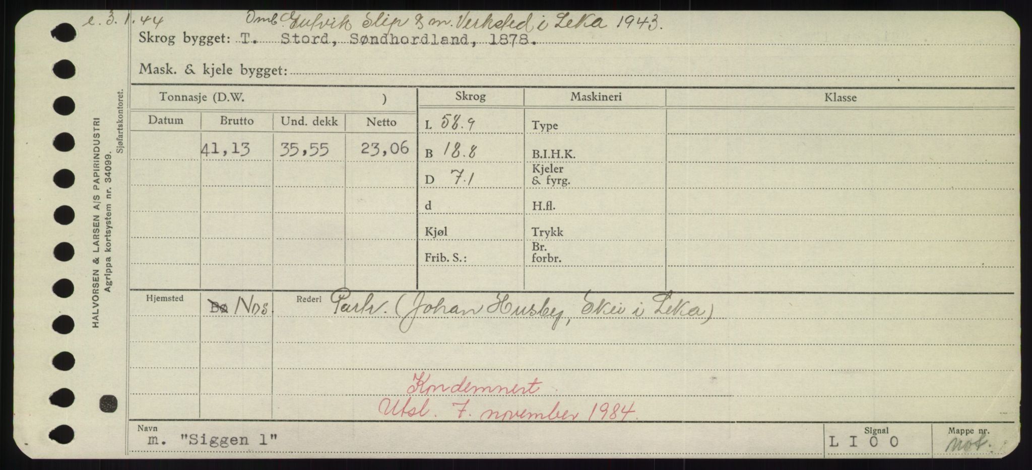 Sjøfartsdirektoratet med forløpere, Skipsmålingen, RA/S-1627/H/Hd/L0033: Fartøy, Sevi-Sjø, s. 55