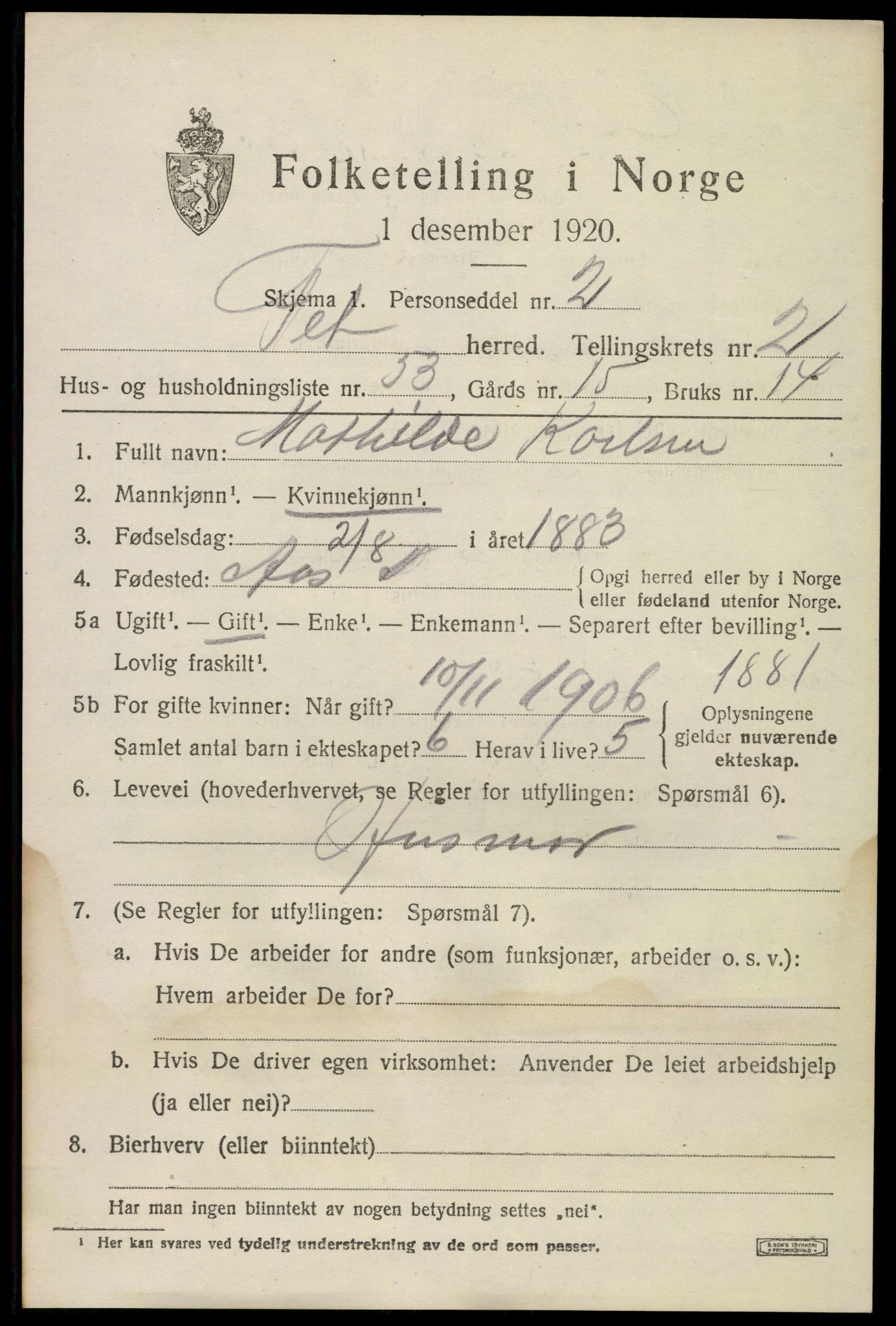 SAO, Folketelling 1920 for 0227 Fet herred, 1920, s. 3564