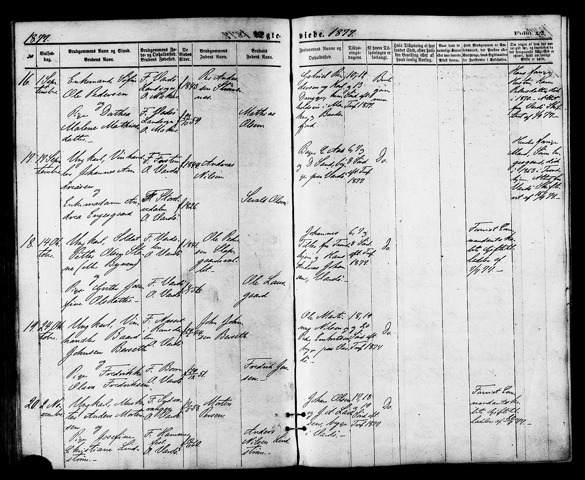 Vardø sokneprestkontor, AV/SATØ-S-1332/H/Ha/L0005kirke: Ministerialbok nr. 5, 1872-1878, s. 213