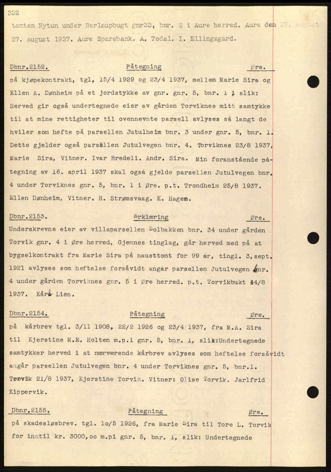 Nordmøre sorenskriveri, SAT/A-4132/1/2/2Ca: Pantebok nr. C80, 1936-1939, Dagboknr: 2152/1937