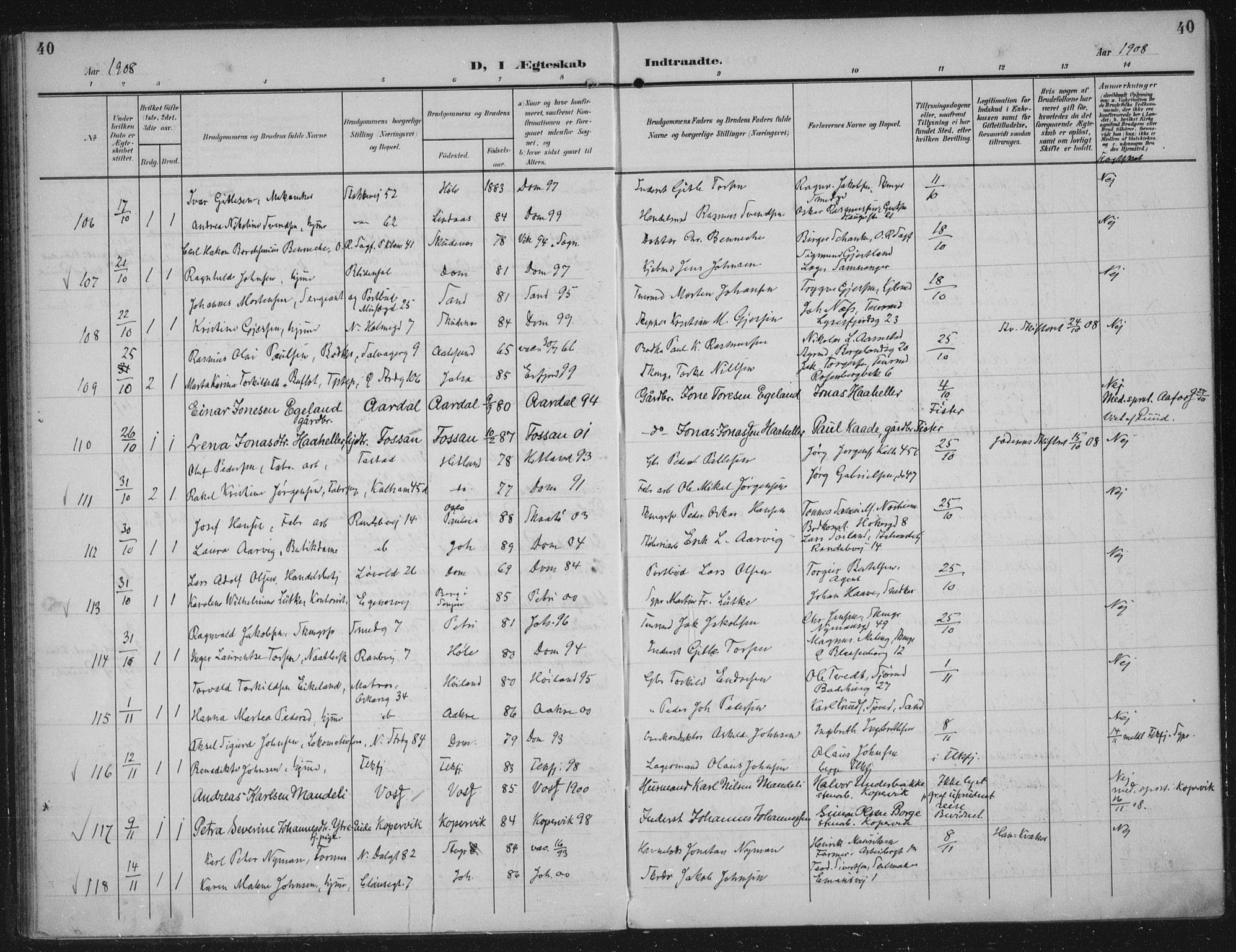 Domkirken sokneprestkontor, AV/SAST-A-101812/002/A/L0016: Ministerialbok nr. A 33, 1905-1922, s. 40