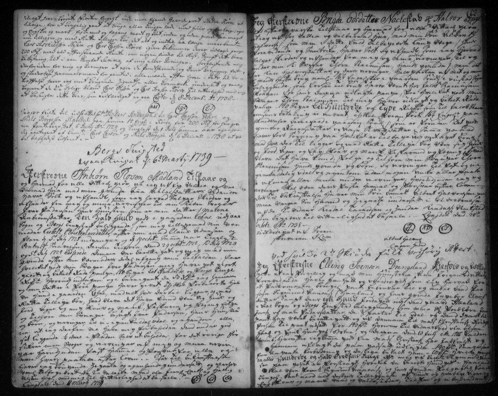 Lister sorenskriveri, SAK/1221-0003/G/Gb/L0003: Pantebok nr. 2, 1738-1744, s. 62