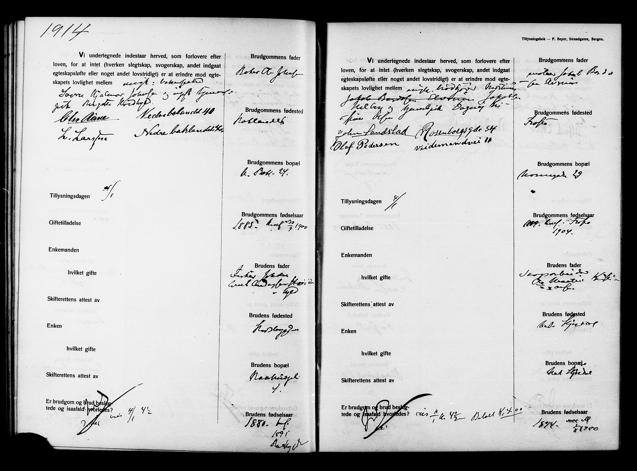 Ministerialprotokoller, klokkerbøker og fødselsregistre - Sør-Trøndelag, SAT/A-1456/604/L0194: Lysningsprotokoll nr. 604A15, 1912-1916