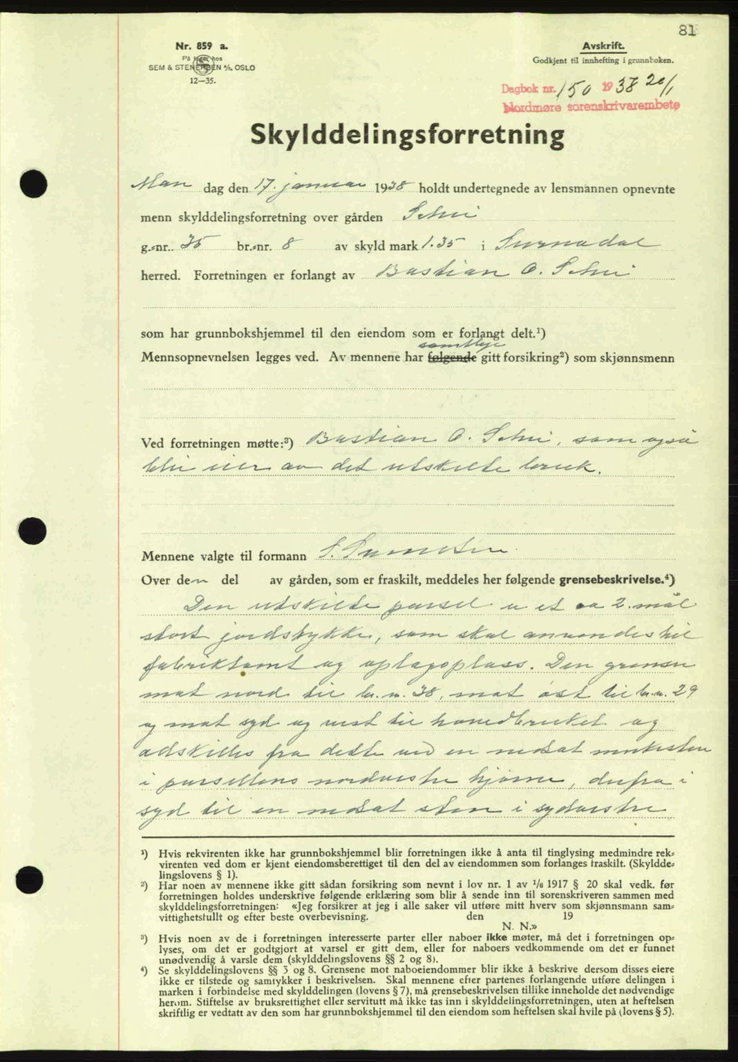 Nordmøre sorenskriveri, SAT/A-4132/1/2/2Ca: Pantebok nr. A83, 1938-1938, Dagboknr: 150/1938