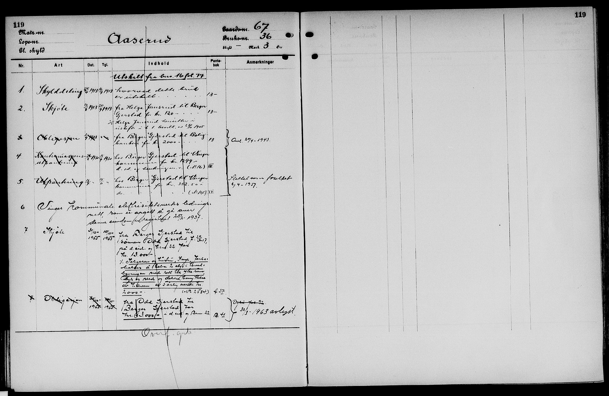 Vinger og Odal sorenskriveri, SAH/TING-022/H/Ha/Hac/Hacc/L0011: Panteregister nr. 3.11, 1923, s. 119