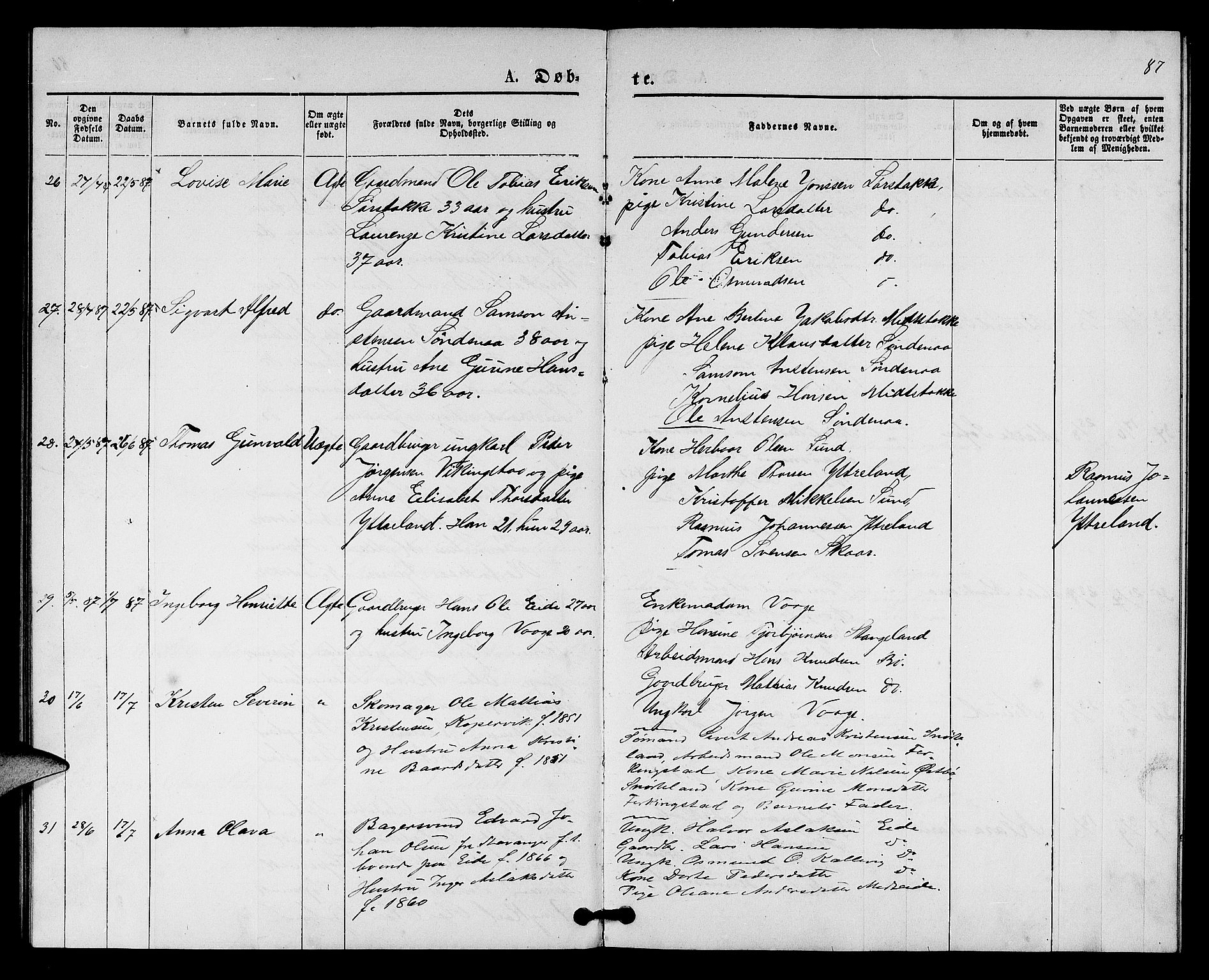 Kopervik sokneprestkontor, AV/SAST-A-101850/H/Ha/Hab/L0001: Klokkerbok nr. B 1, 1877-1891, s. 87