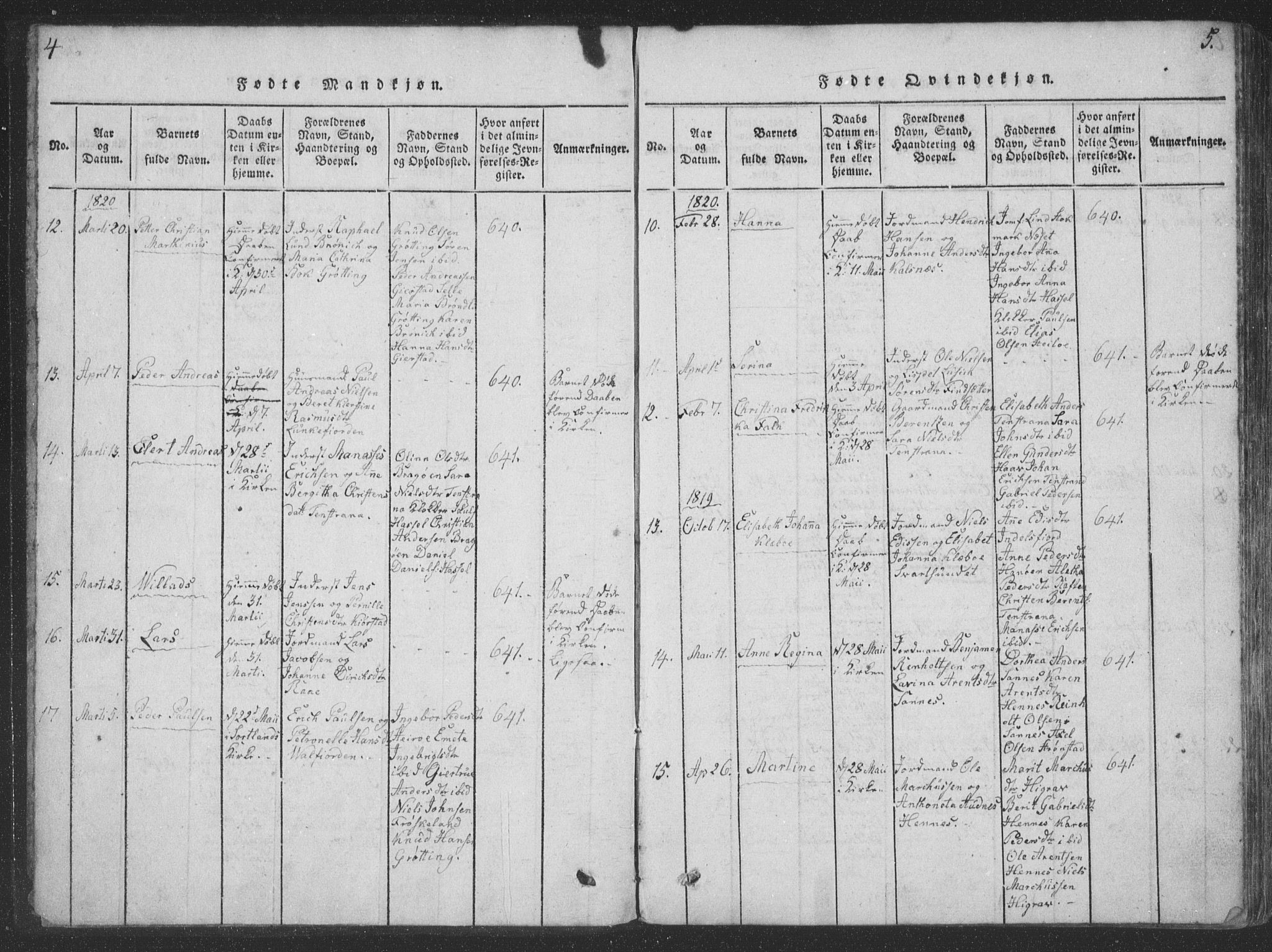 Ministerialprotokoller, klokkerbøker og fødselsregistre - Nordland, AV/SAT-A-1459/888/L1262: Klokkerbok nr. 888C01, 1820-1836, s. 4-5