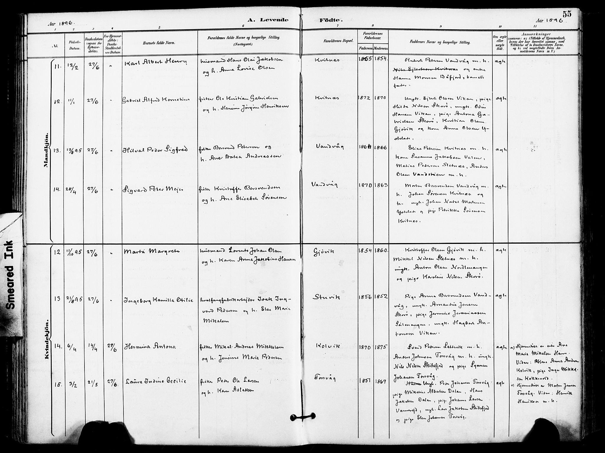 Karlsøy sokneprestembete, SATØ/S-1299/H/Ha/Haa/L0007kirke: Ministerialbok nr. 7, 1891-1902, s. 55