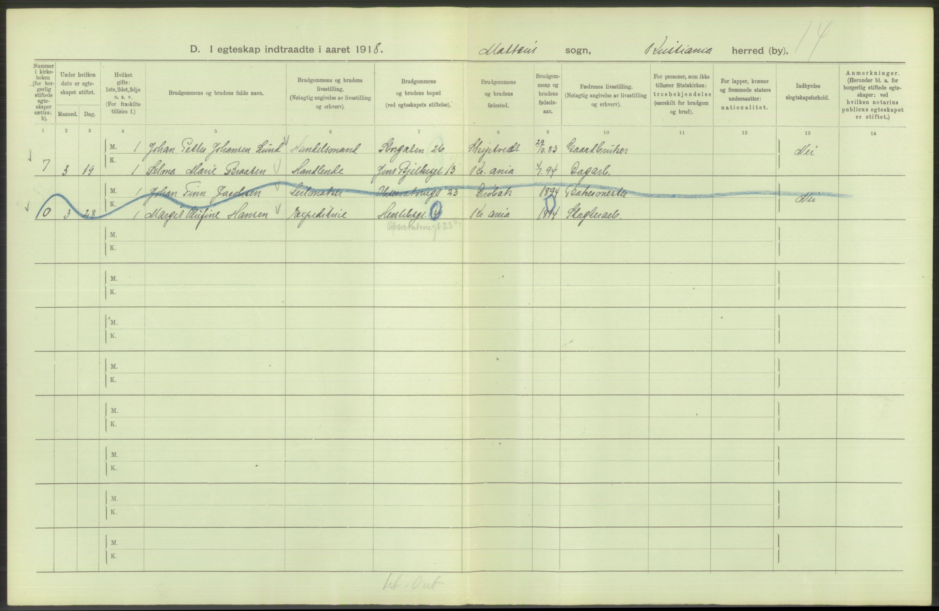 Statistisk sentralbyrå, Sosiodemografiske emner, Befolkning, RA/S-2228/D/Df/Dfb/Dfbh/L0009: Kristiania: Gifte, 1918, s. 526