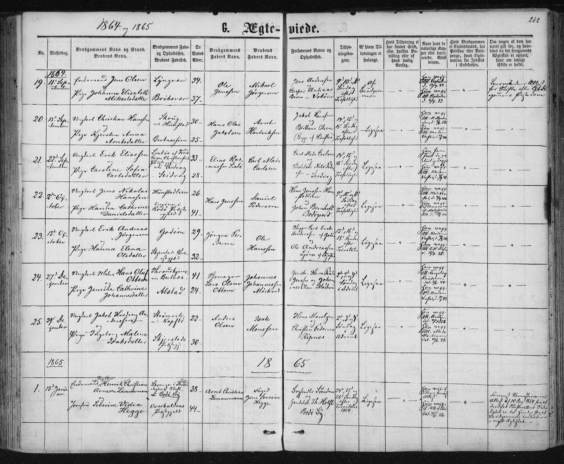 Ministerialprotokoller, klokkerbøker og fødselsregistre - Nordland, AV/SAT-A-1459/801/L0008: Ministerialbok nr. 801A08, 1864-1875, s. 242