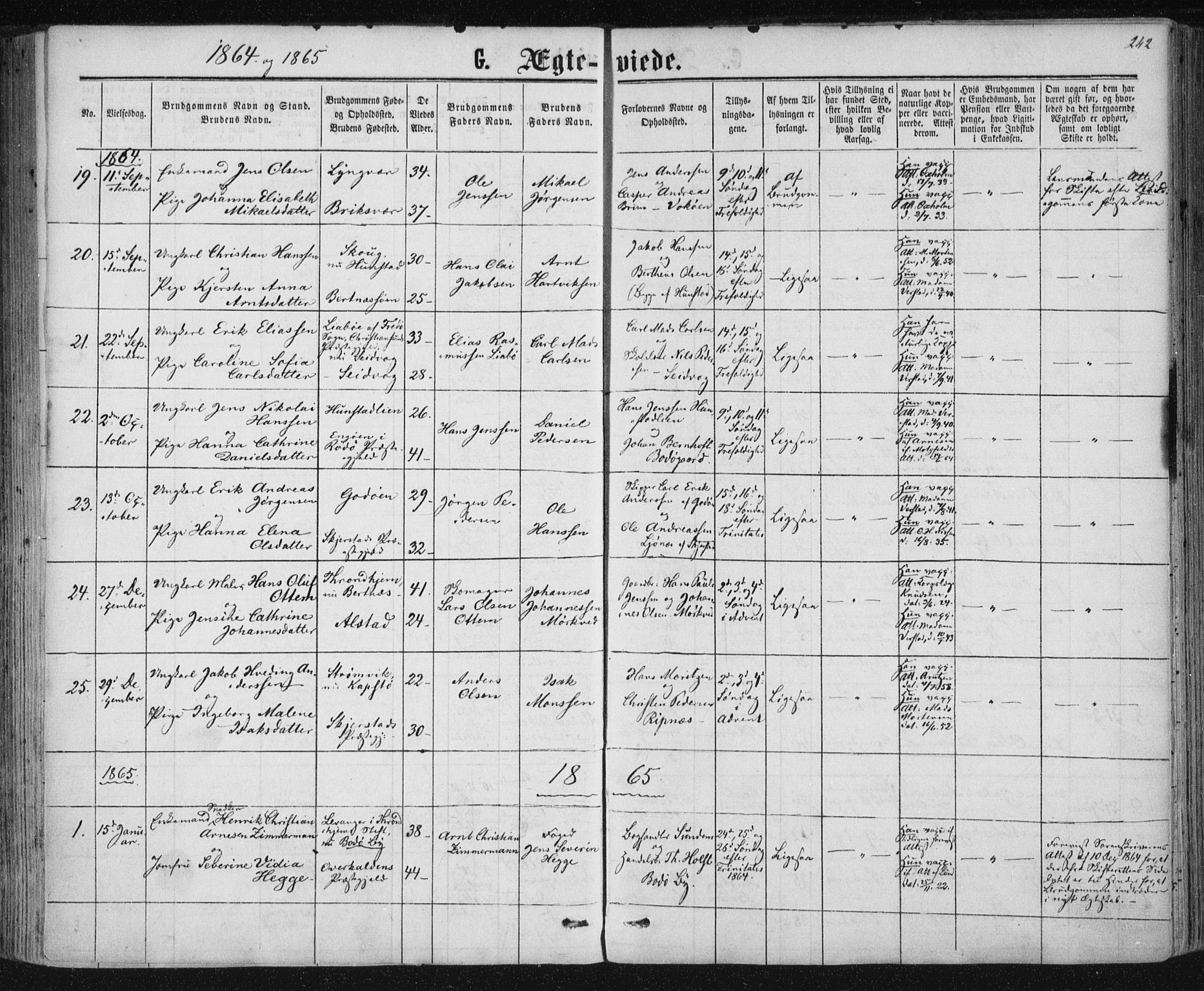 Ministerialprotokoller, klokkerbøker og fødselsregistre - Nordland, SAT/A-1459/801/L0008: Ministerialbok nr. 801A08, 1864-1875, s. 242