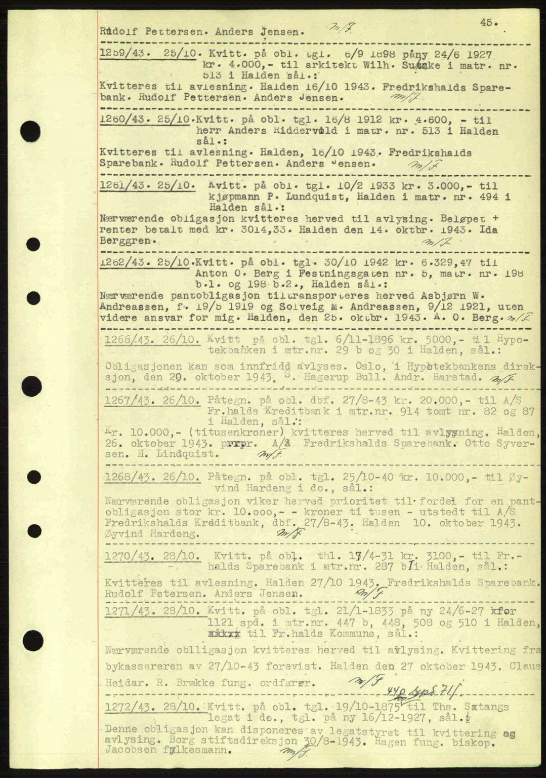 Idd og Marker sorenskriveri, AV/SAO-A-10283/G/Gb/Gbc/L0002: Pantebok nr. B4-9a, 1939-1945, Dagboknr: 1259/1943