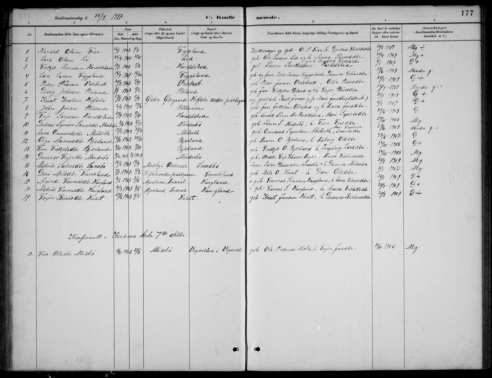 Bjelland sokneprestkontor, AV/SAK-1111-0005/F/Fb/Fba/L0005: Klokkerbok nr. B 5, 1887-1923, s. 177