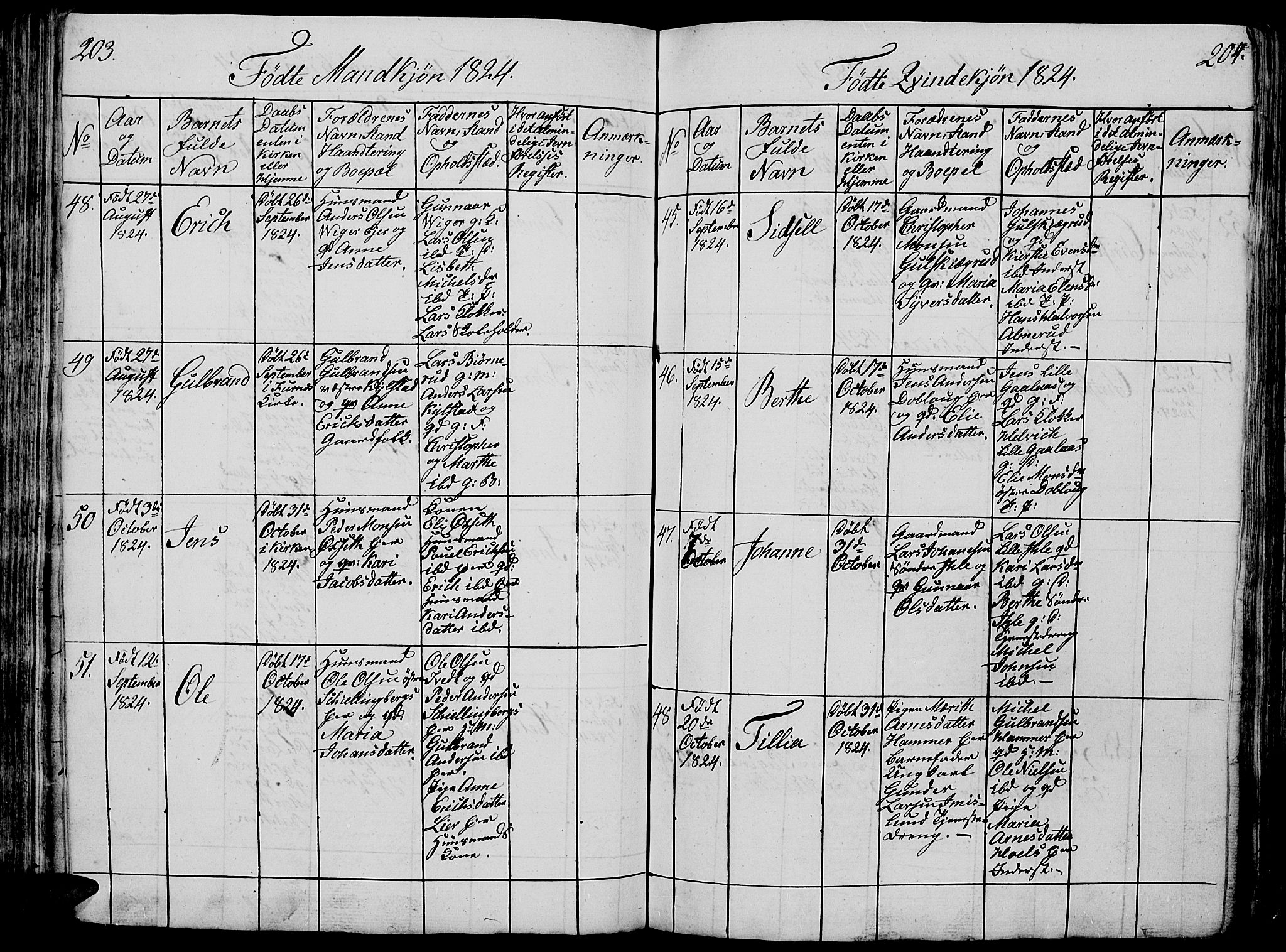 Vang prestekontor, Hedmark, SAH/PREST-008/H/Ha/Hab/L0005: Klokkerbok nr. 5, 1815-1836, s. 203-204