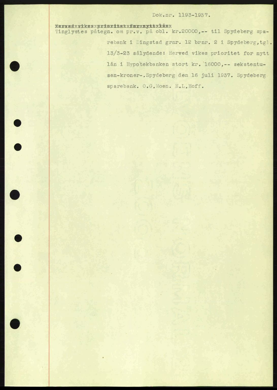 Moss sorenskriveri, SAO/A-10168: Pantebok nr. B3, 1937-1937, Dagboknr: 1193/1937