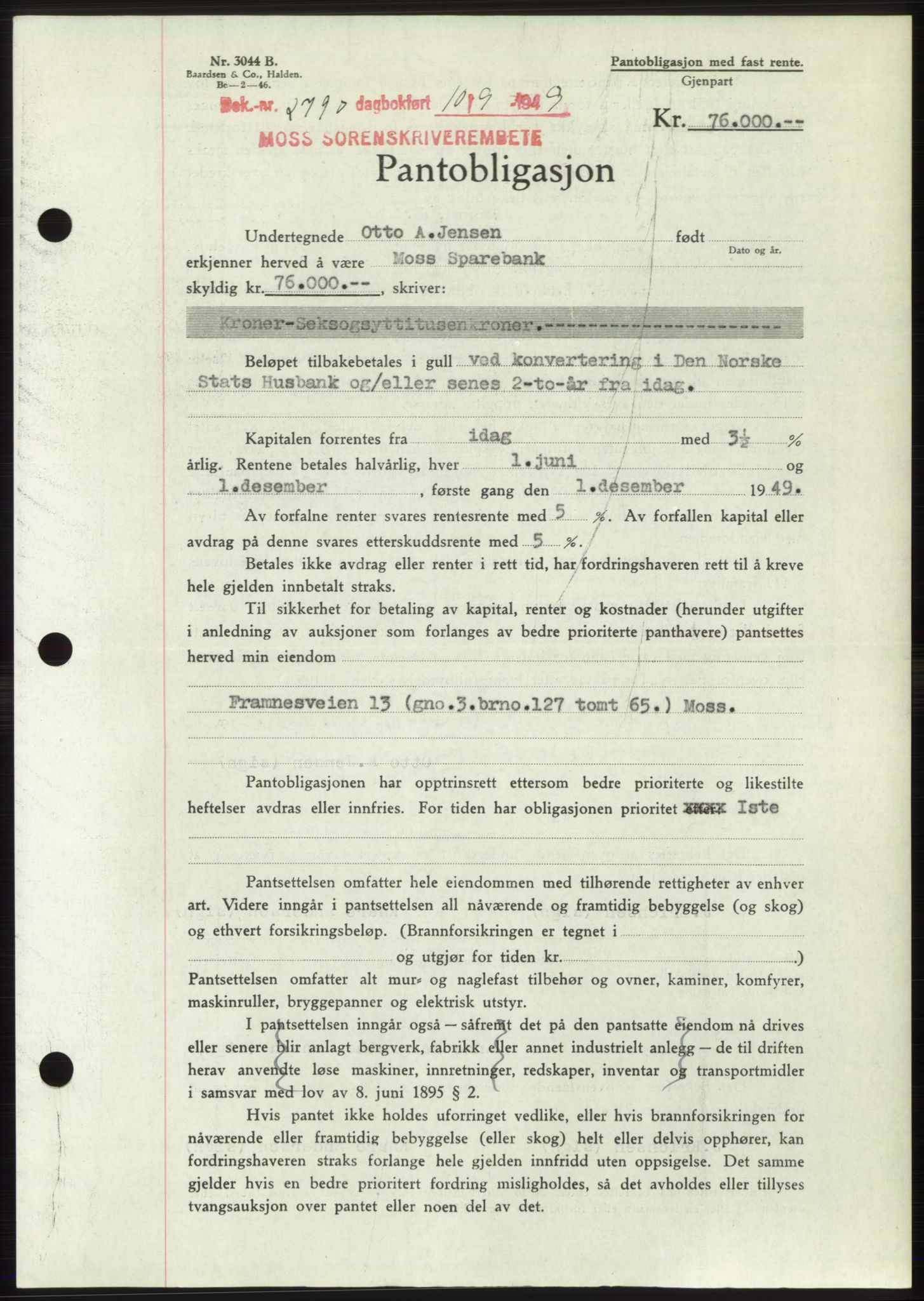 Moss sorenskriveri, SAO/A-10168: Pantebok nr. B22, 1949-1949, Dagboknr: 2790/1949