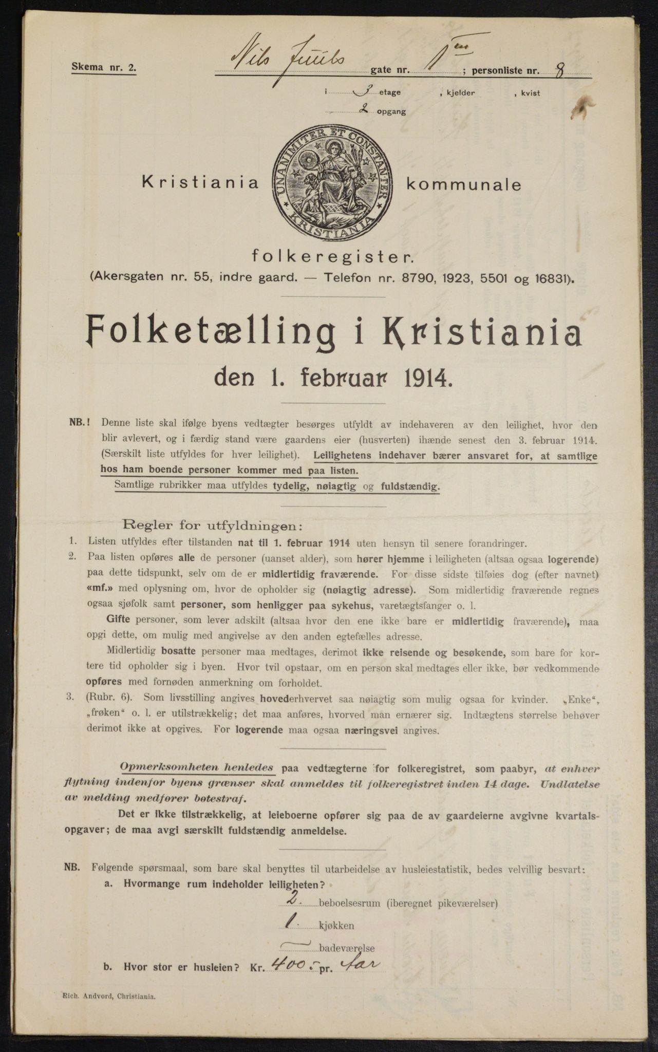OBA, Kommunal folketelling 1.2.1914 for Kristiania, 1914, s. 70125