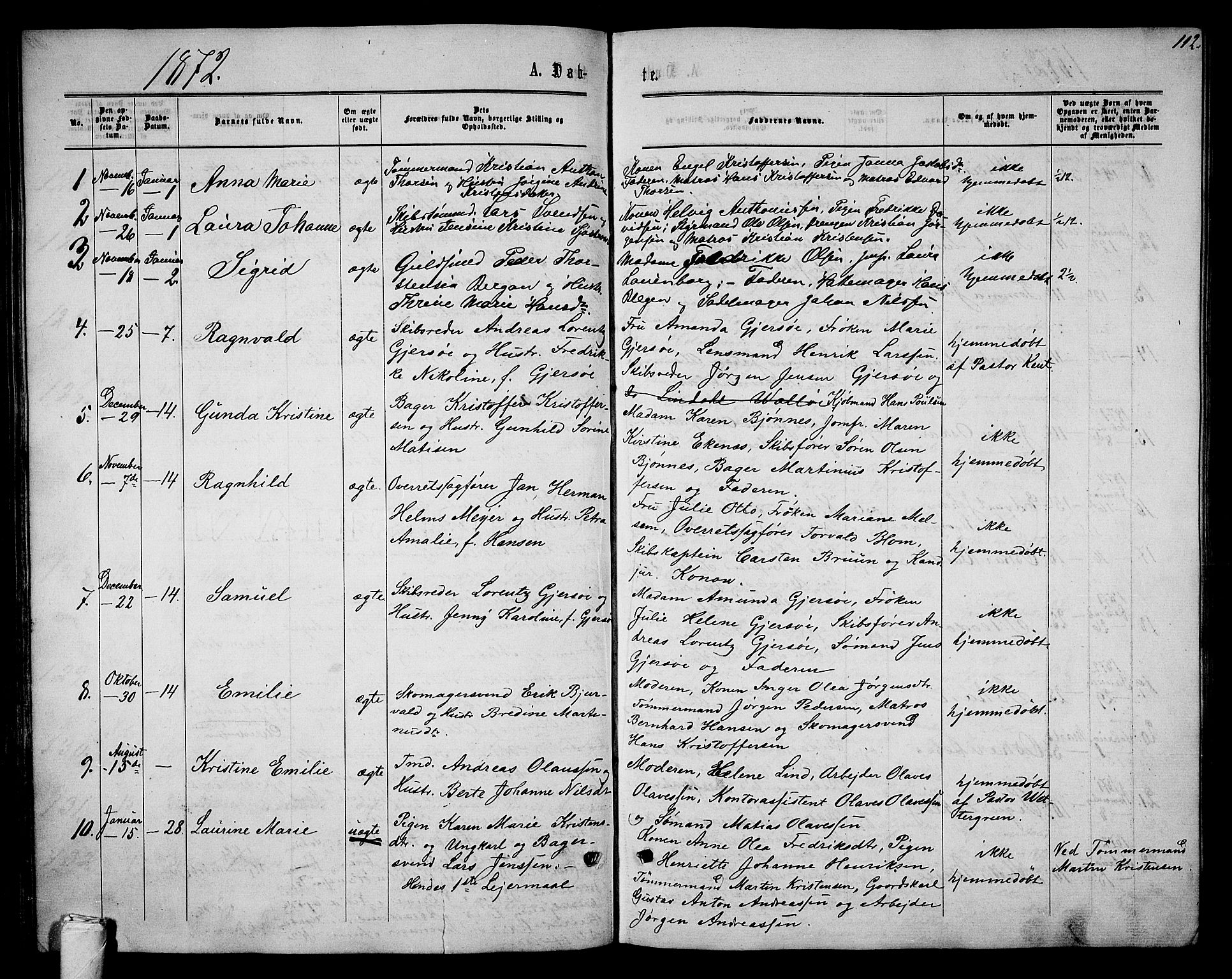 Tønsberg kirkebøker, AV/SAKO-A-330/G/Ga/L0004: Klokkerbok nr. 4, 1865-1874, s. 112