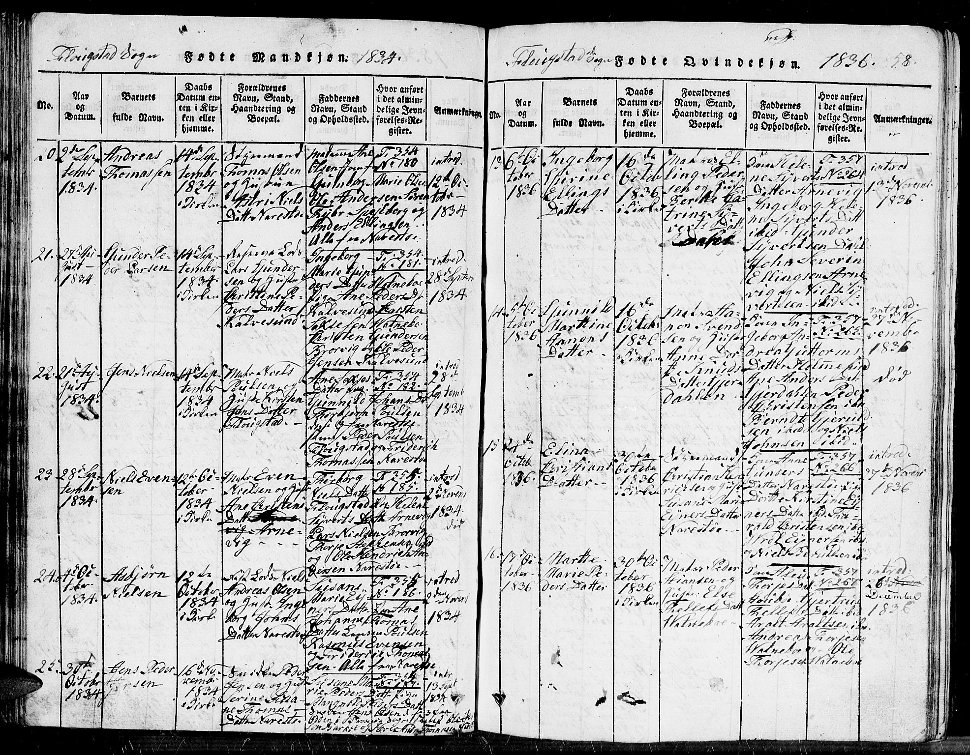 Dypvåg sokneprestkontor, AV/SAK-1111-0007/F/Fb/Fbb/L0001: Klokkerbok nr. B 1, 1816-1850, s. 58