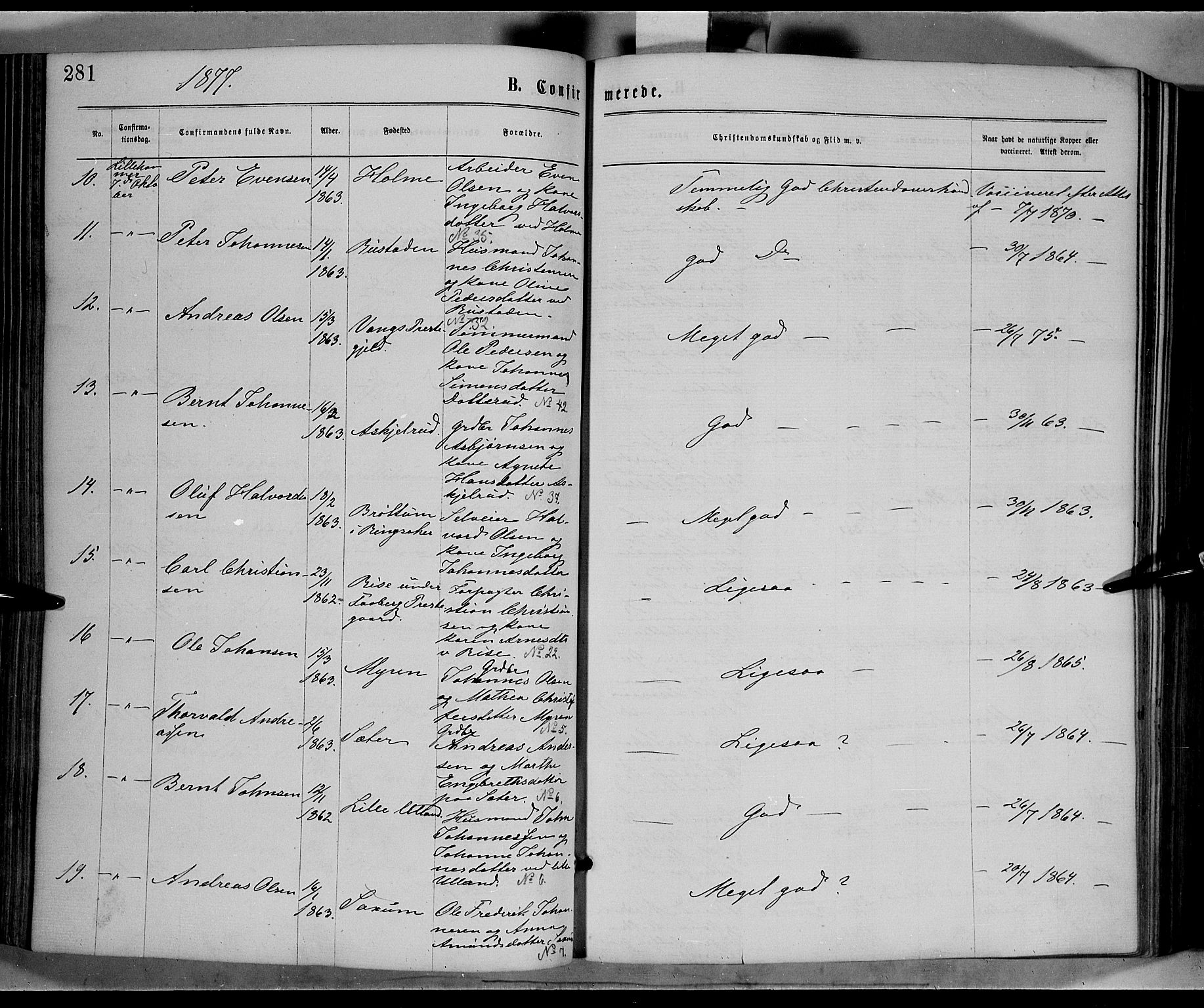 Fåberg prestekontor, AV/SAH-PREST-086/H/Ha/Haa/L0007: Ministerialbok nr. 7, 1868-1878, s. 281