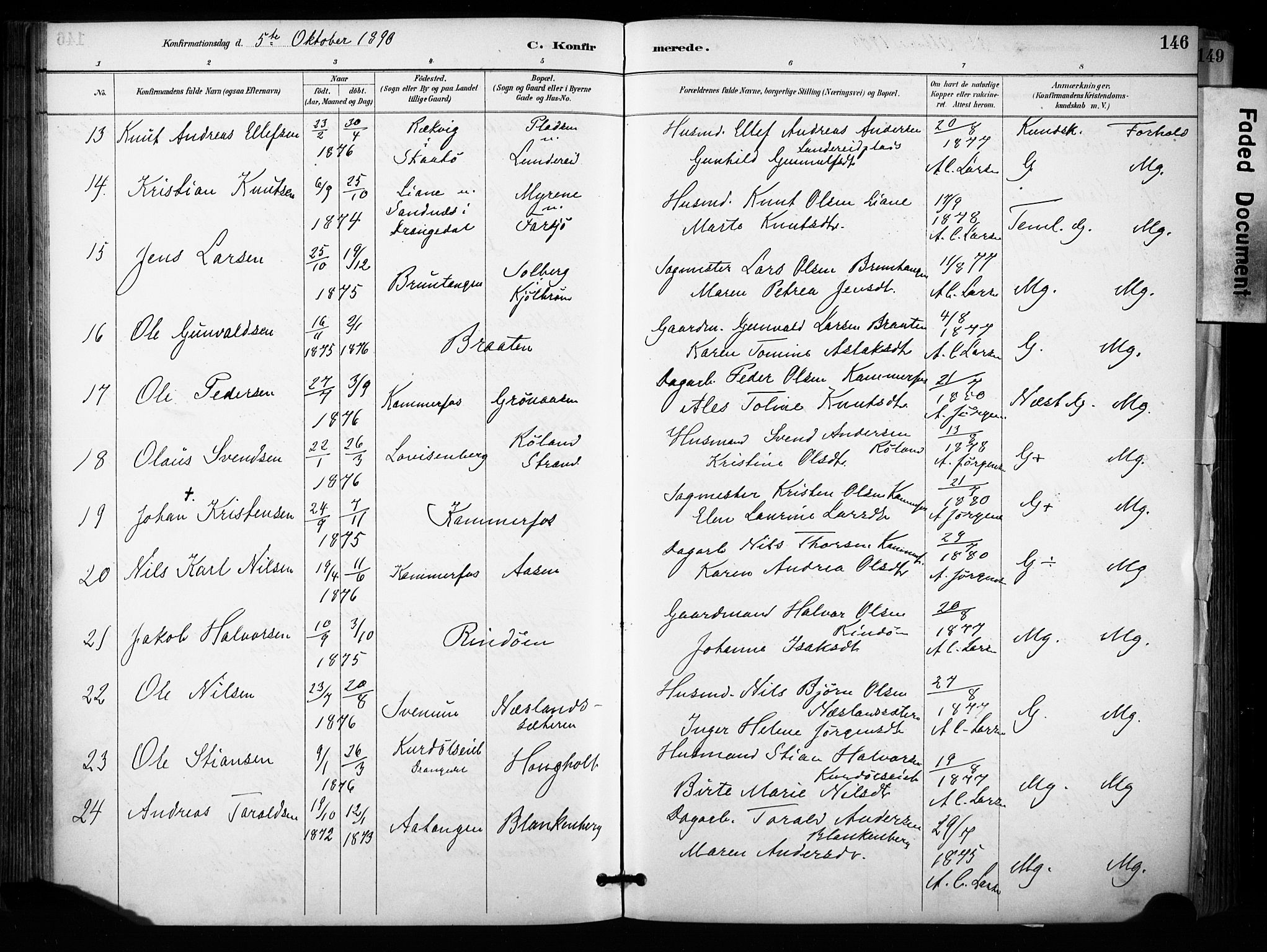 Sannidal kirkebøker, AV/SAKO-A-296/F/Fa/L0015: Ministerialbok nr. 15, 1884-1899, s. 146