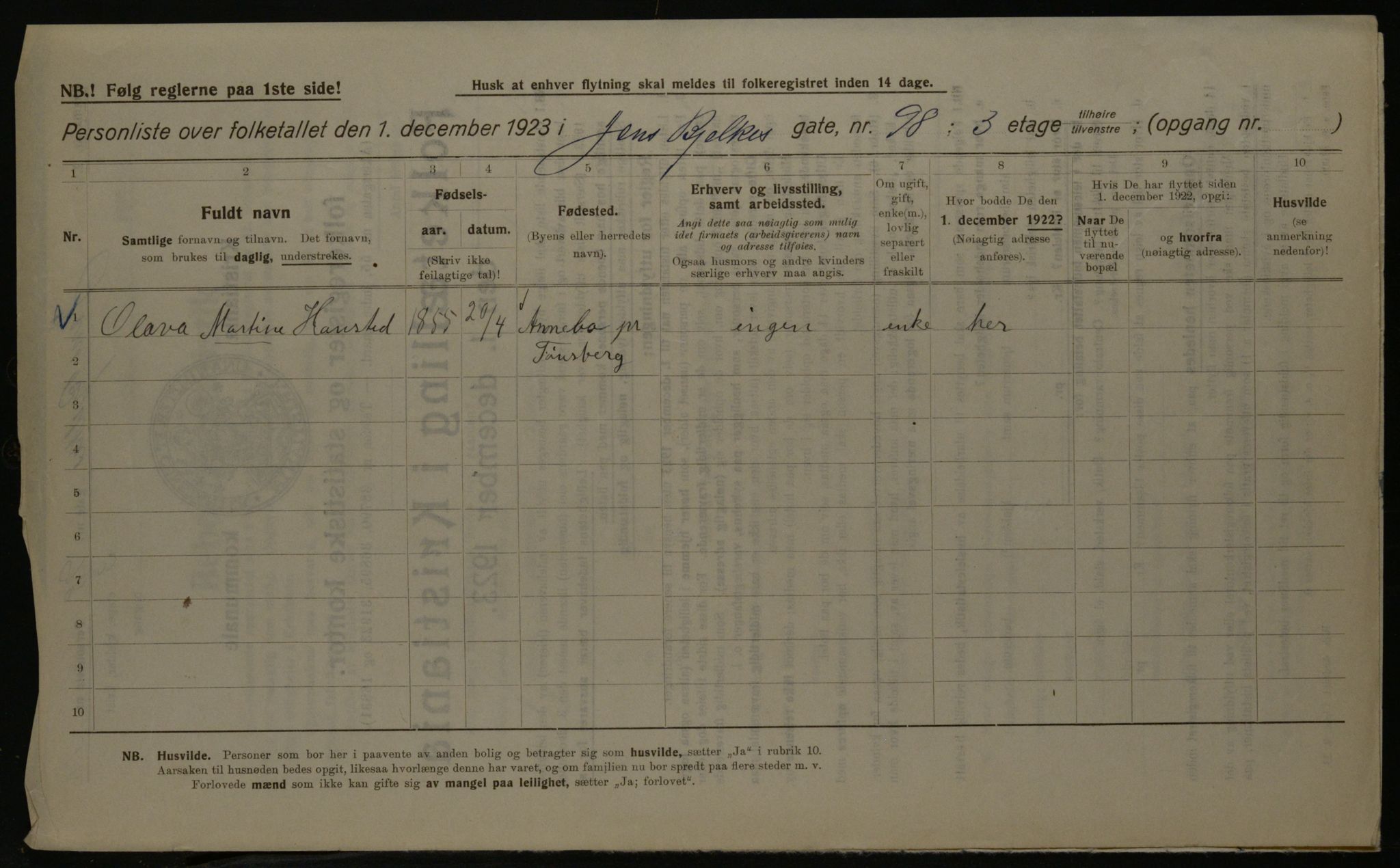 OBA, Kommunal folketelling 1.12.1923 for Kristiania, 1923, s. 52435