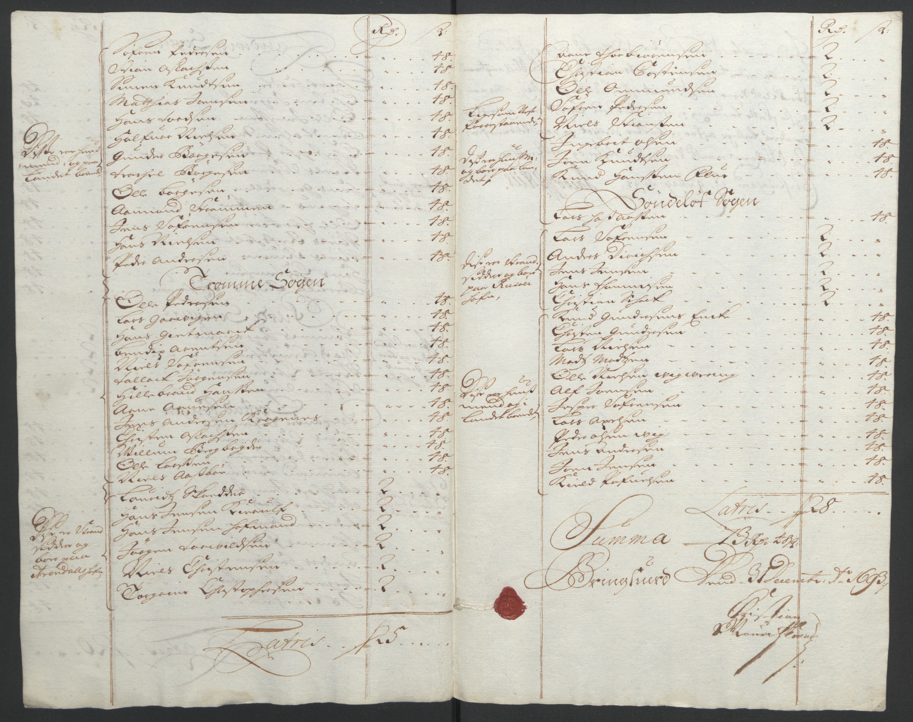 Rentekammeret inntil 1814, Reviderte regnskaper, Fogderegnskap, AV/RA-EA-4092/R39/L2312: Fogderegnskap Nedenes, 1693-1695, s. 35