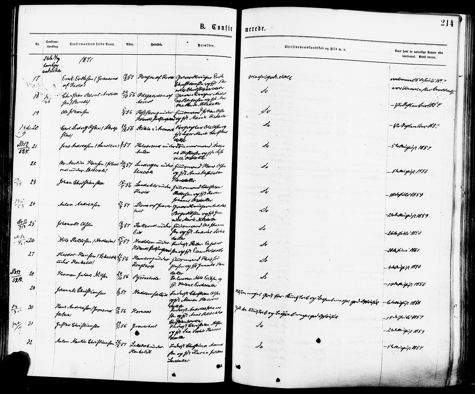 Høland prestekontor Kirkebøker, SAO/A-10346a/F/Fa/L0012.a: Ministerialbok nr. I 12A, 1869-1879, s. 214