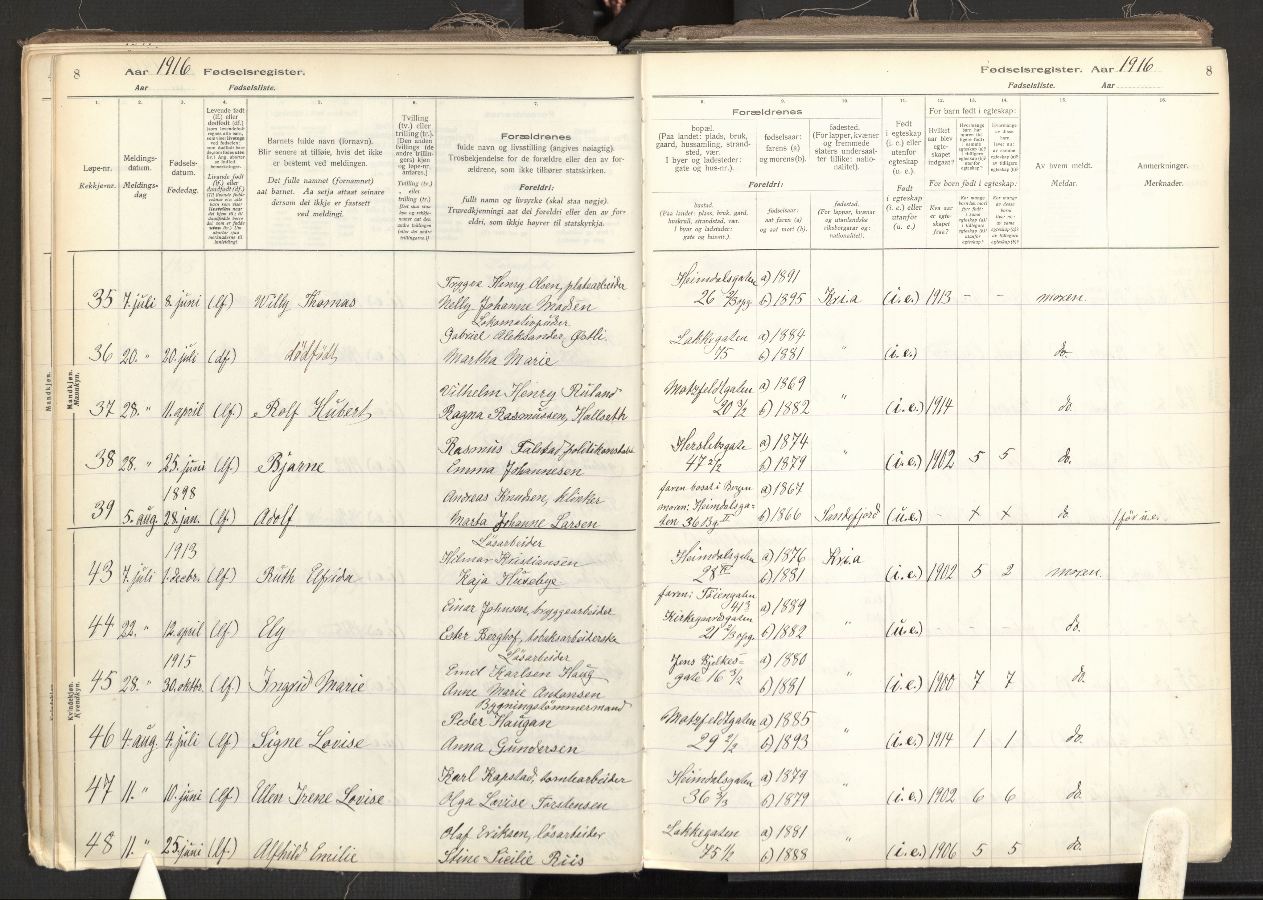 Tøyen prestekontor Kirkebøker, AV/SAO-A-10167a/J/Ja/L0001: Fødselsregister nr. 1, 1916-1944, s. 8