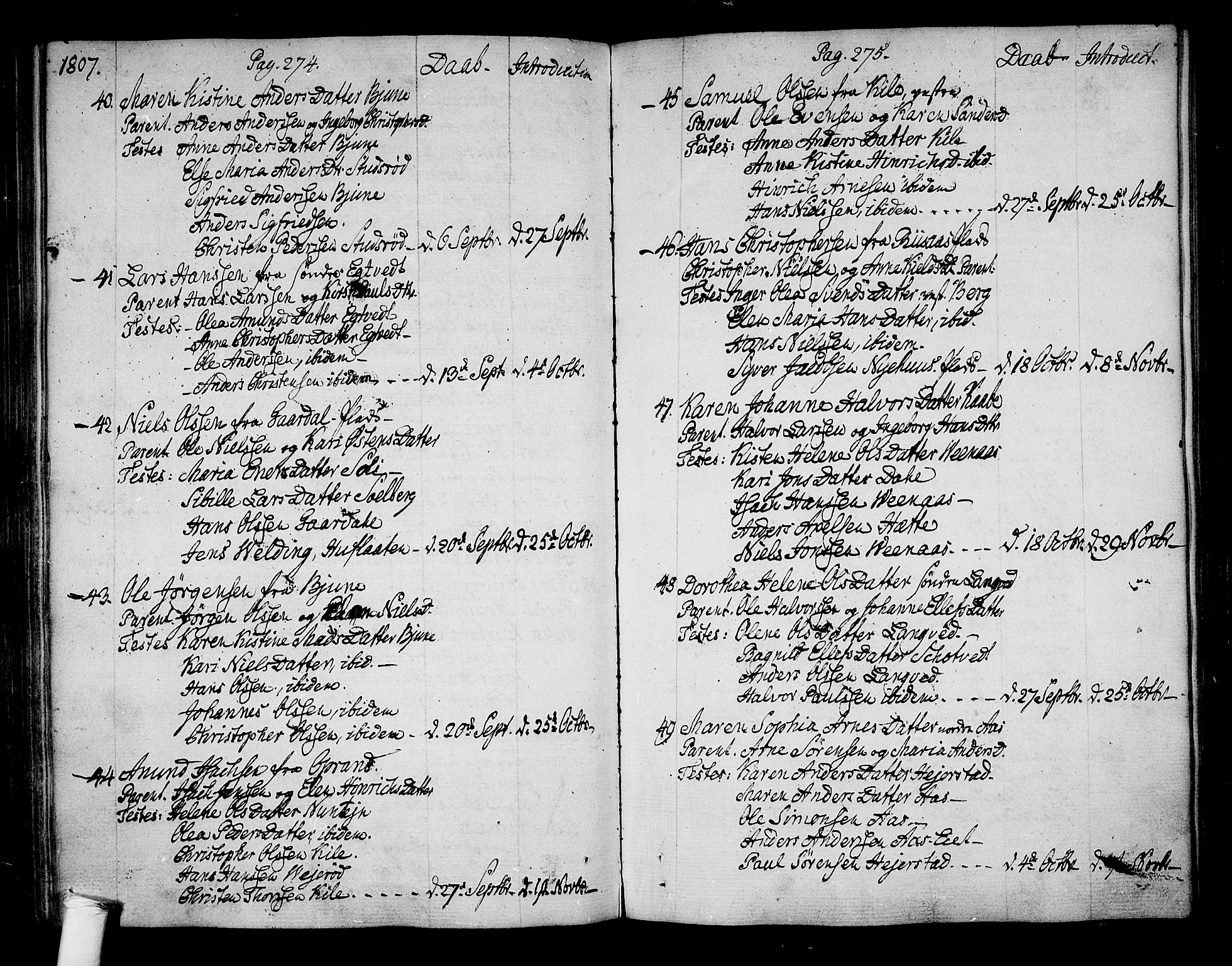 Ramnes kirkebøker, SAKO/A-314/F/Fa/L0003: Ministerialbok nr. I 3, 1790-1813, s. 274-275