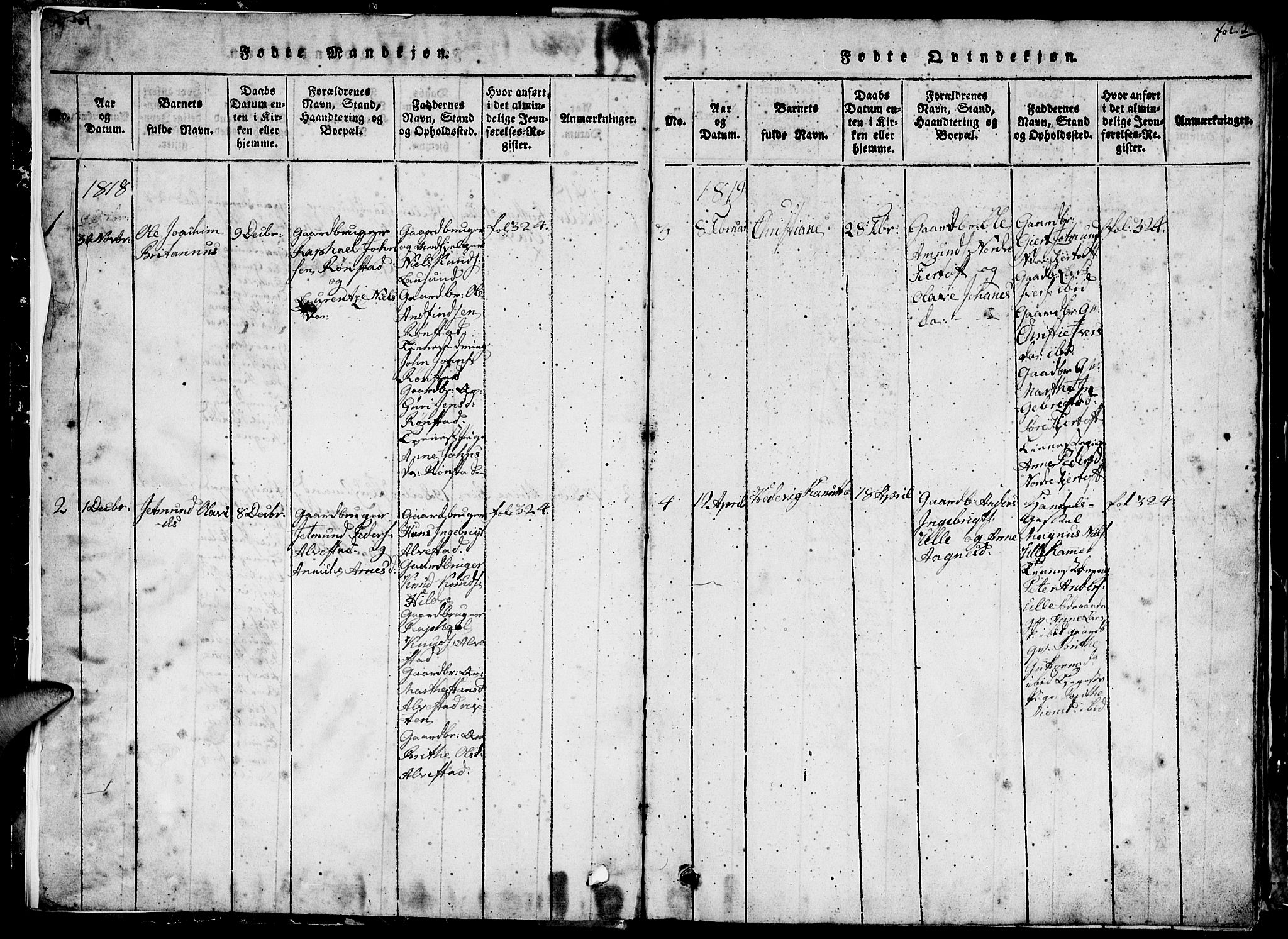 Ministerialprotokoller, klokkerbøker og fødselsregistre - Møre og Romsdal, AV/SAT-A-1454/536/L0506: Klokkerbok nr. 536C01, 1818-1859, s. 2