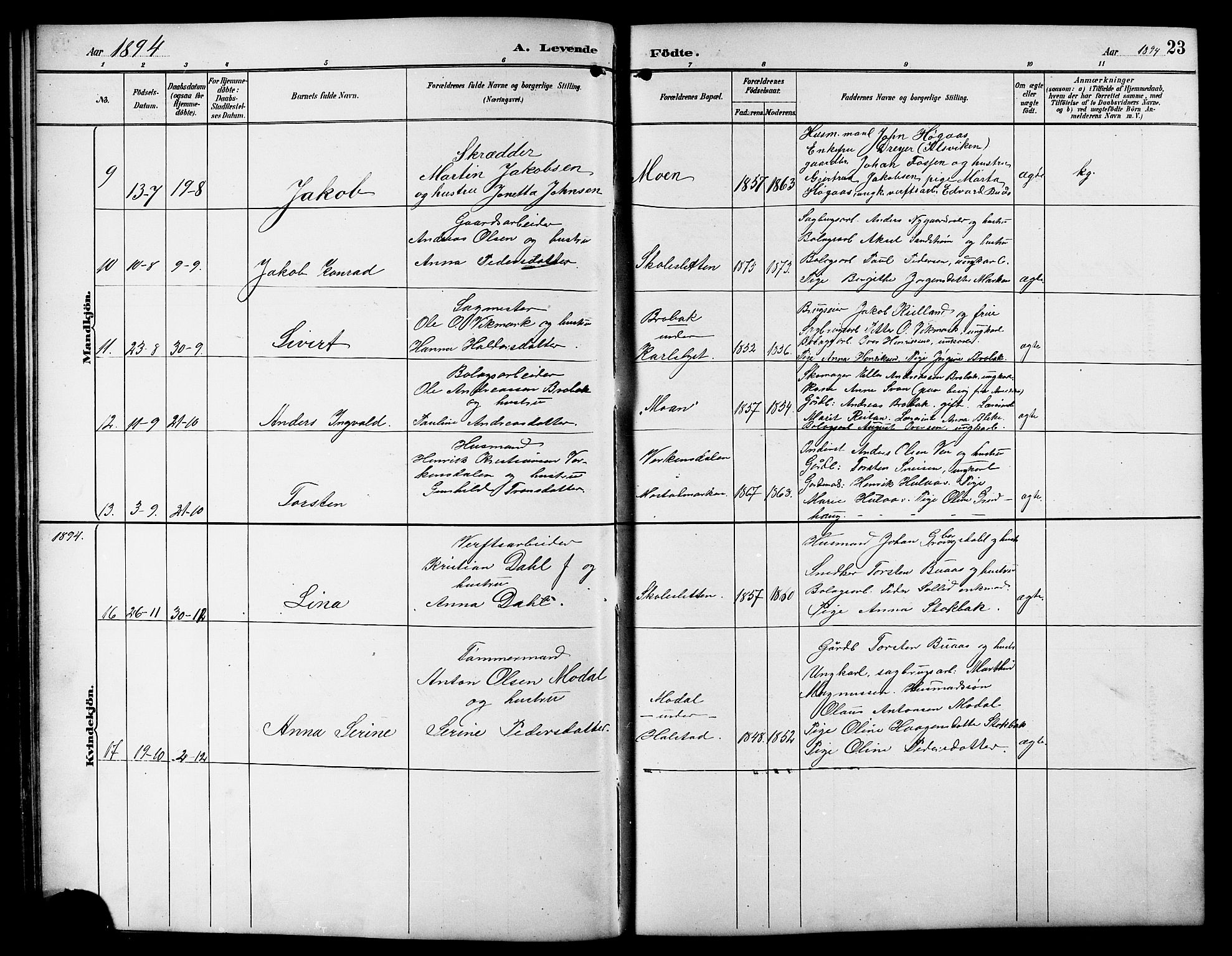Ministerialprotokoller, klokkerbøker og fødselsregistre - Sør-Trøndelag, AV/SAT-A-1456/617/L0431: Klokkerbok nr. 617C01, 1889-1910, s. 23