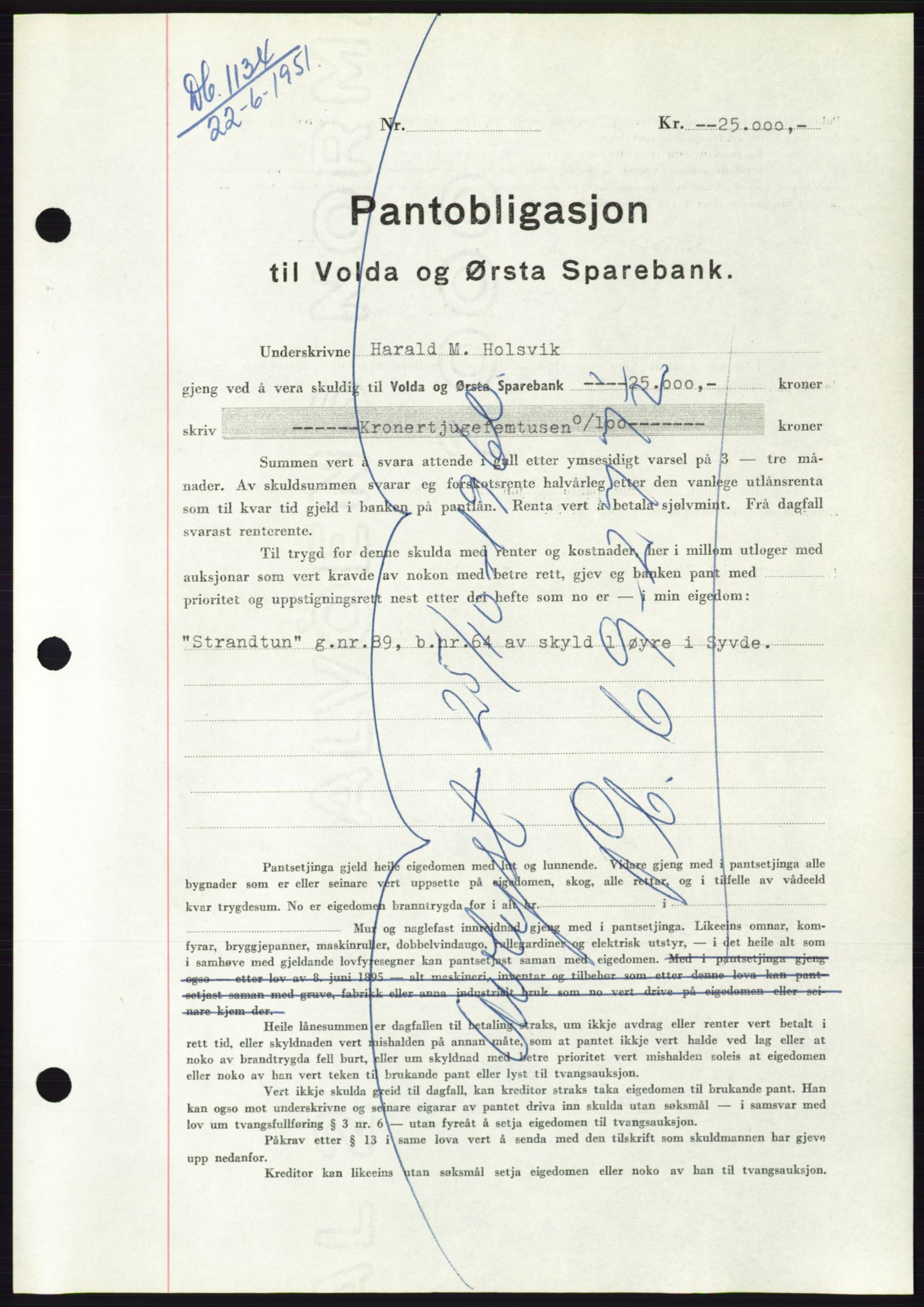 Søre Sunnmøre sorenskriveri, AV/SAT-A-4122/1/2/2C/L0120: Pantebok nr. 8B, 1951-1951, Dagboknr: 1134/1951