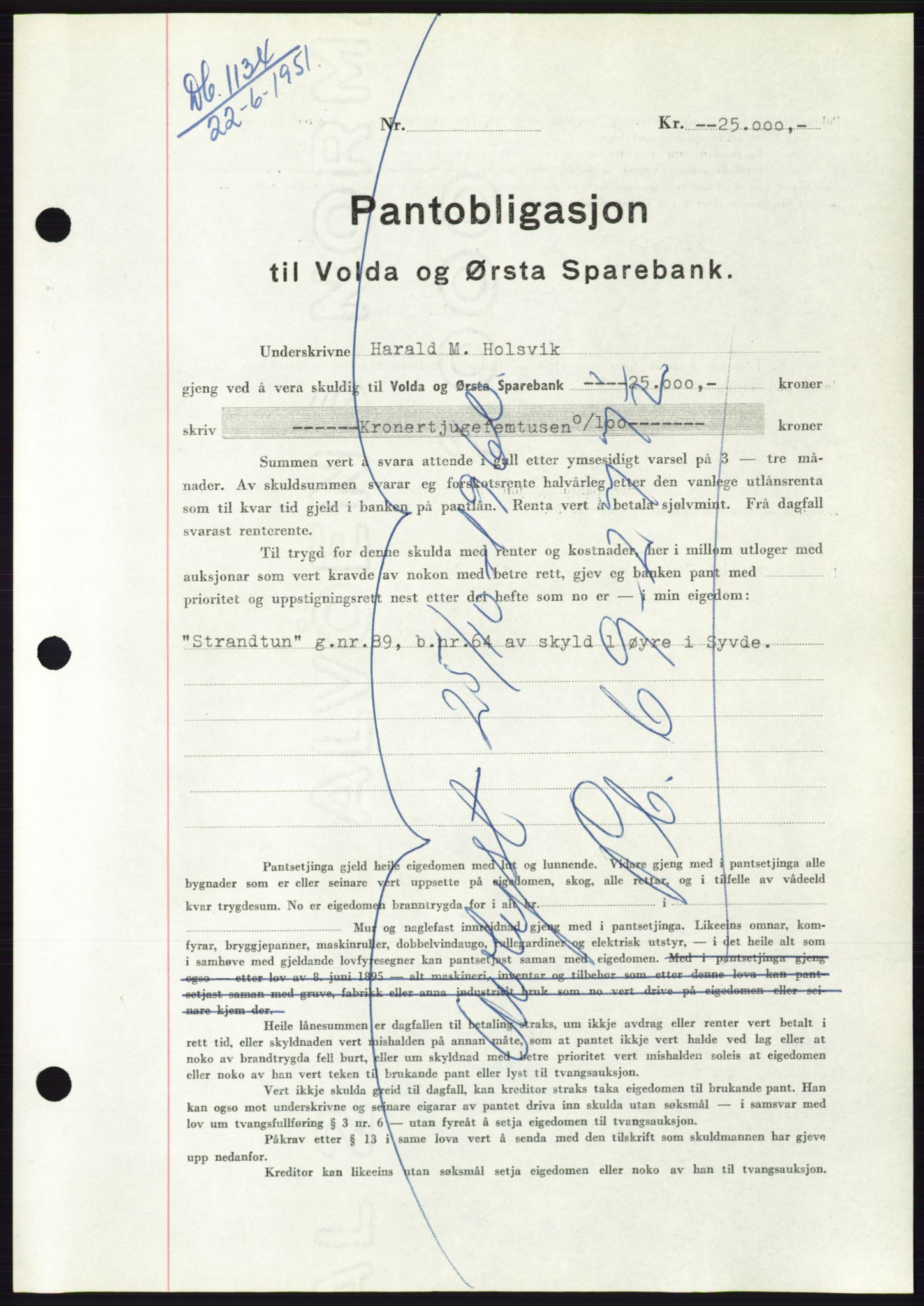 Søre Sunnmøre sorenskriveri, SAT/A-4122/1/2/2C/L0120: Pantebok nr. 8B, 1951-1951, Dagboknr: 1134/1951