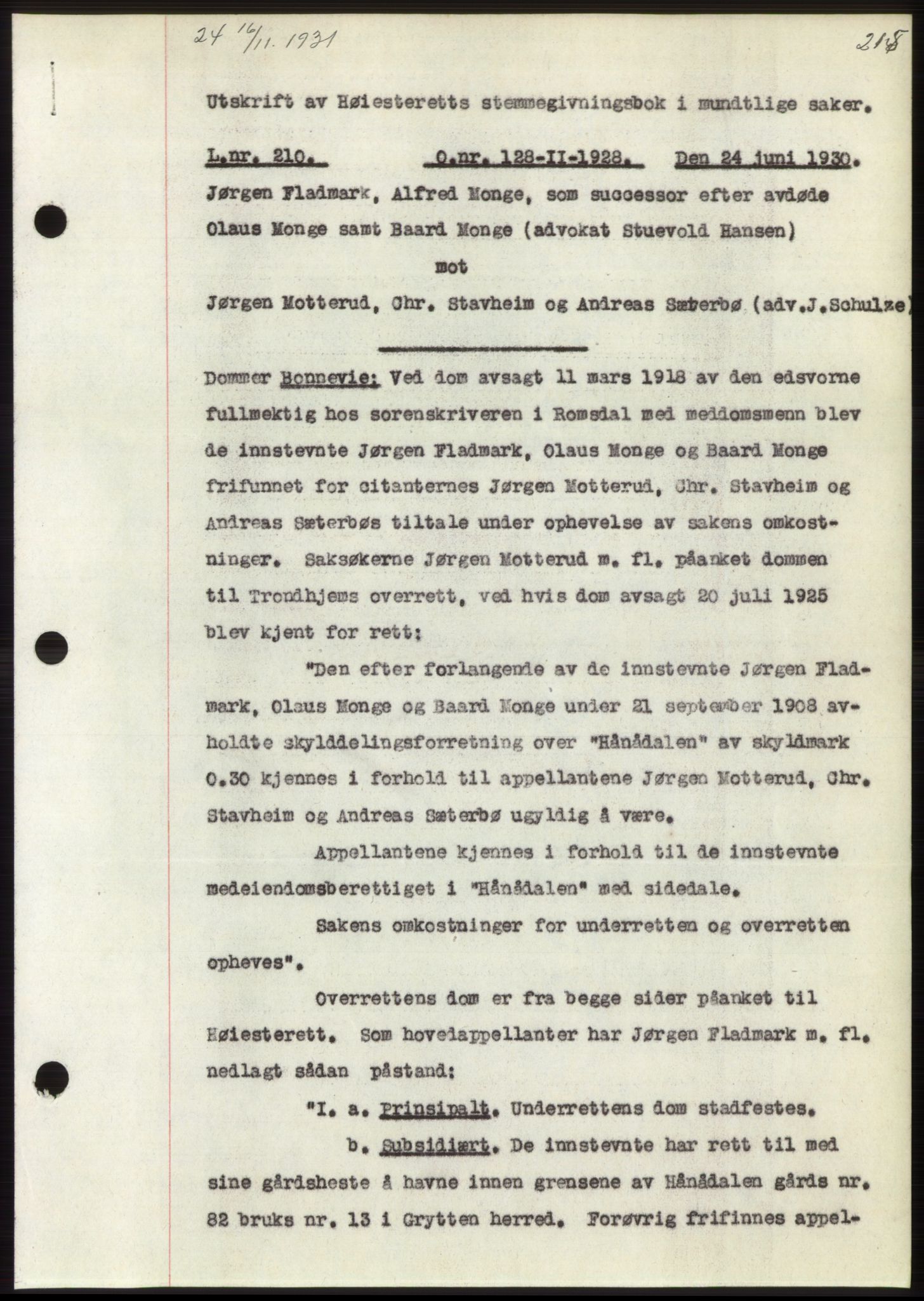 Romsdal sorenskriveri, SAT/A-4149/1/2/2C/L0060: Pantebok nr. 54, 1931-1932, Tingl.dato: 16.11.1931