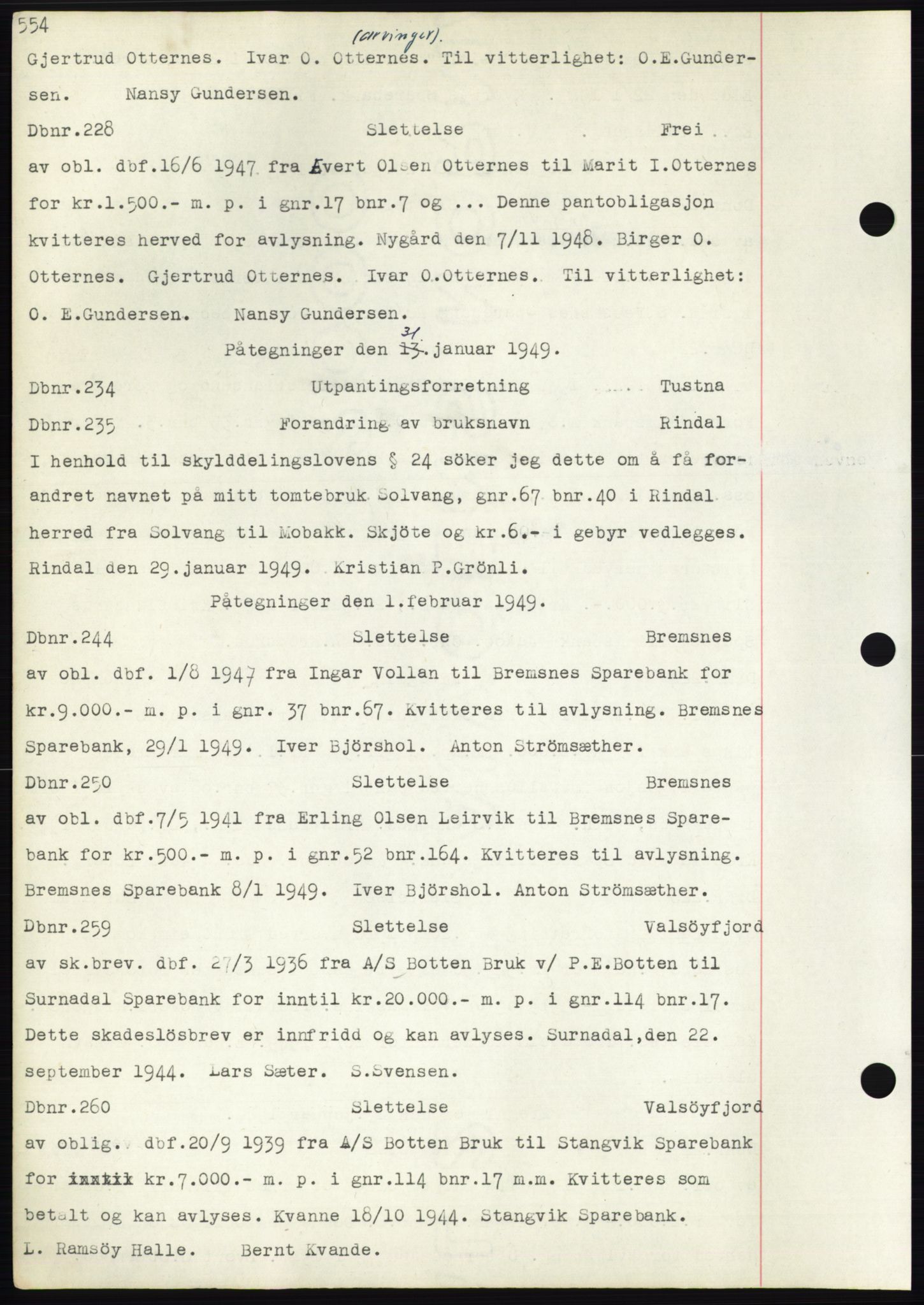 Nordmøre sorenskriveri, SAT/A-4132/1/2/2Ca: Pantebok nr. C82b, 1946-1951, Dagboknr: 228/1949